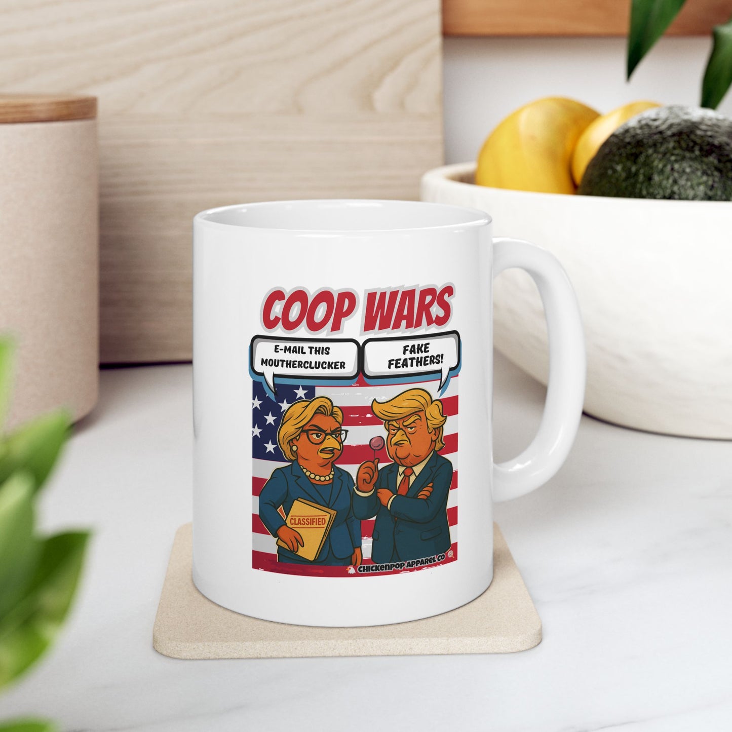 Coop Wars™ Political Satire Mug – Hilaregg Cluckton vs. Cock-a-Doodle-Don | Funny Coffee Cup (11oz / 15oz)