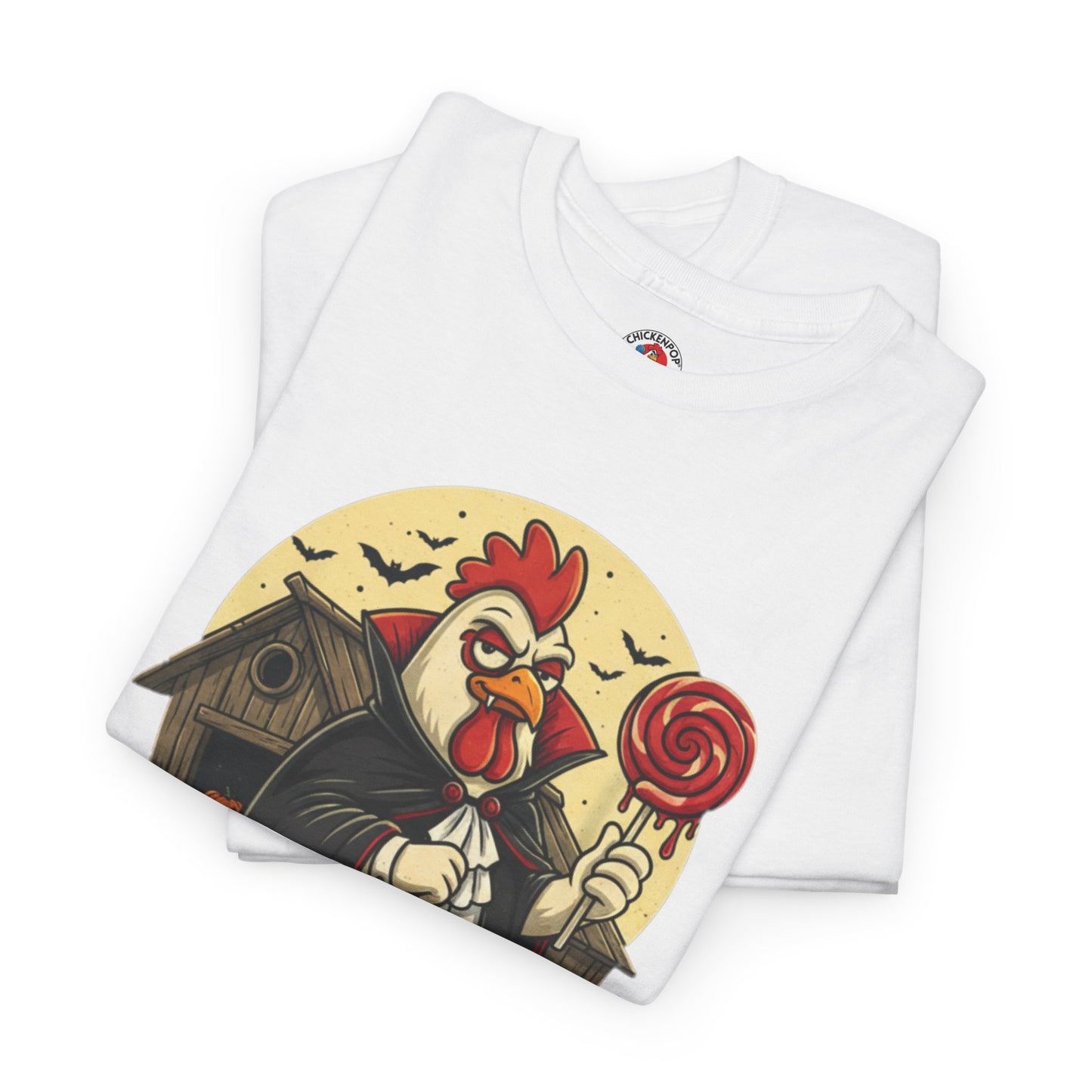 ChickenPop Sucker For a Pop Vampire Rooster Halloween T-Shirt – Funny Spooky Graphic Tee for Fall & Costume Season