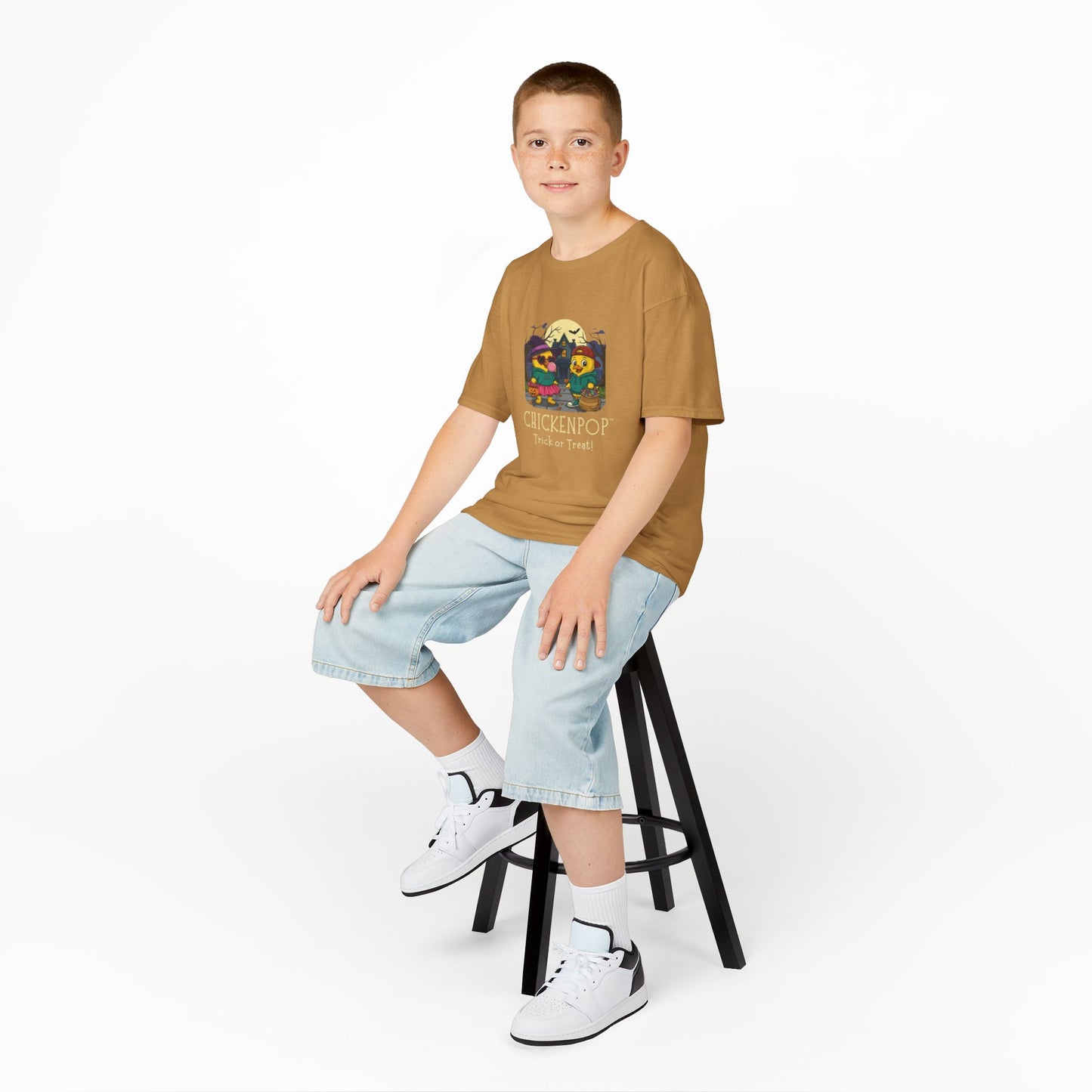 Trick or Treat Kids Halloween Tee | ChickenPop Lil’ Cluckers Sunny & Scramble Halloween Shirt