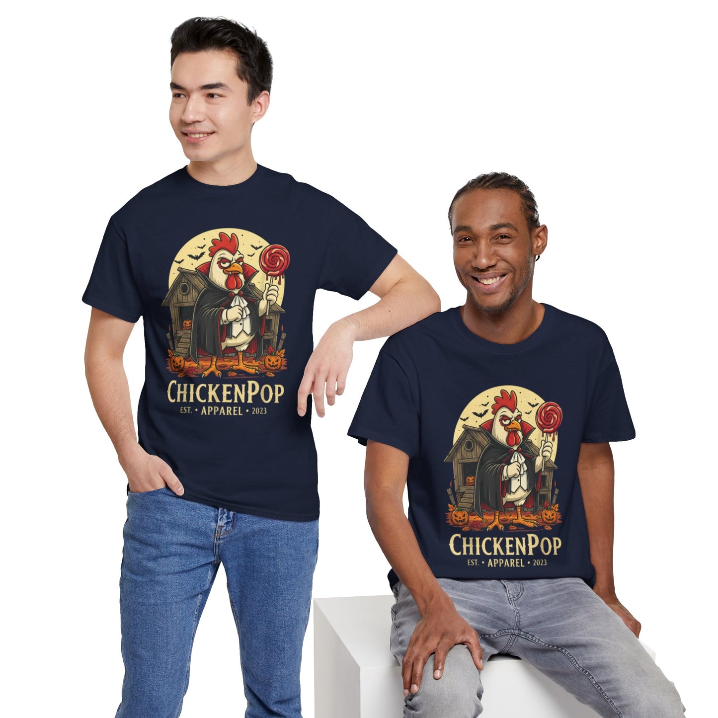 ChickenPop Sucker For a Pop Vampire Rooster Halloween T-Shirt – Funny Spooky Graphic Tee for Fall & Costume Season