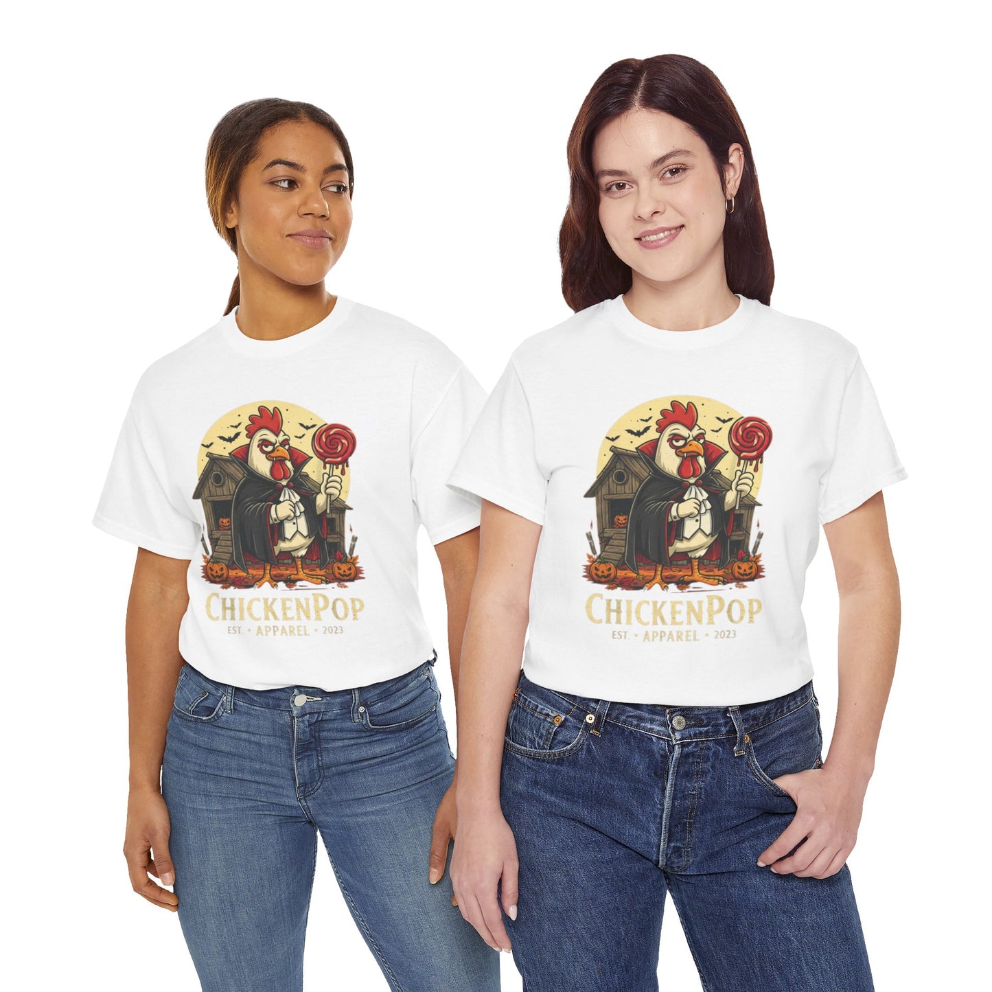 ChickenPop Sucker For a Pop Vampire Rooster Halloween T-Shirt – Funny Spooky Graphic Tee for Fall & Costume Season