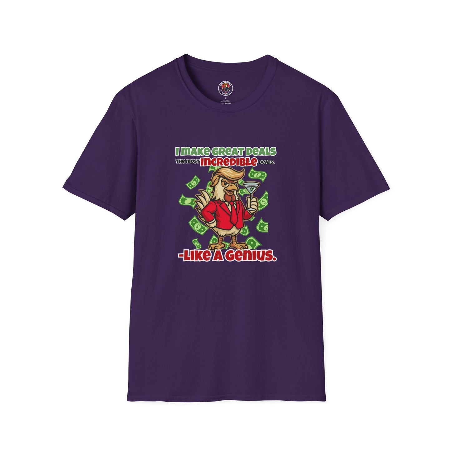 Cock-a-Doodle-Don “Like a Genius” Money Deal Rooster Tee – Funny Political Satire Shirt | ChickenPop Apparel Co.