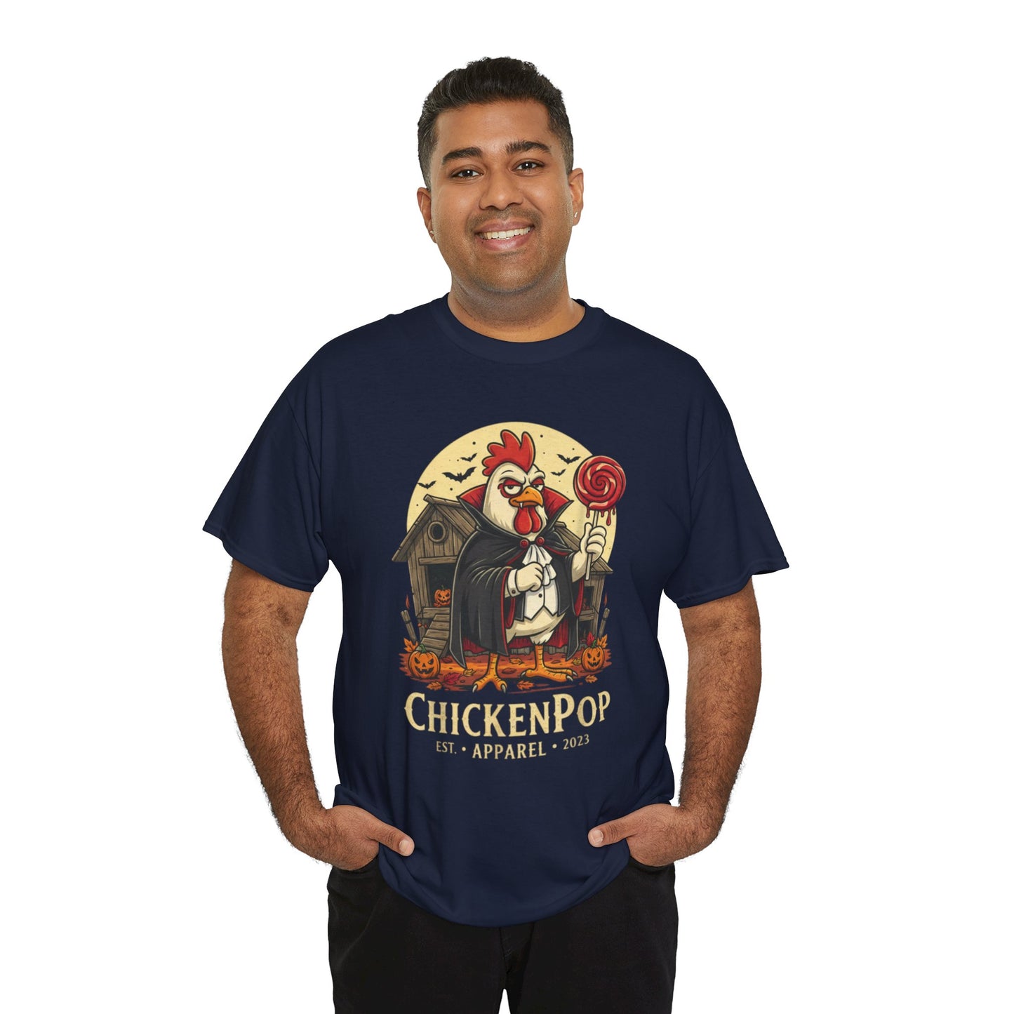 ChickenPop Sucker For a Pop Vampire Rooster Halloween T-Shirt – Funny Spooky Graphic Tee for Fall & Costume Season