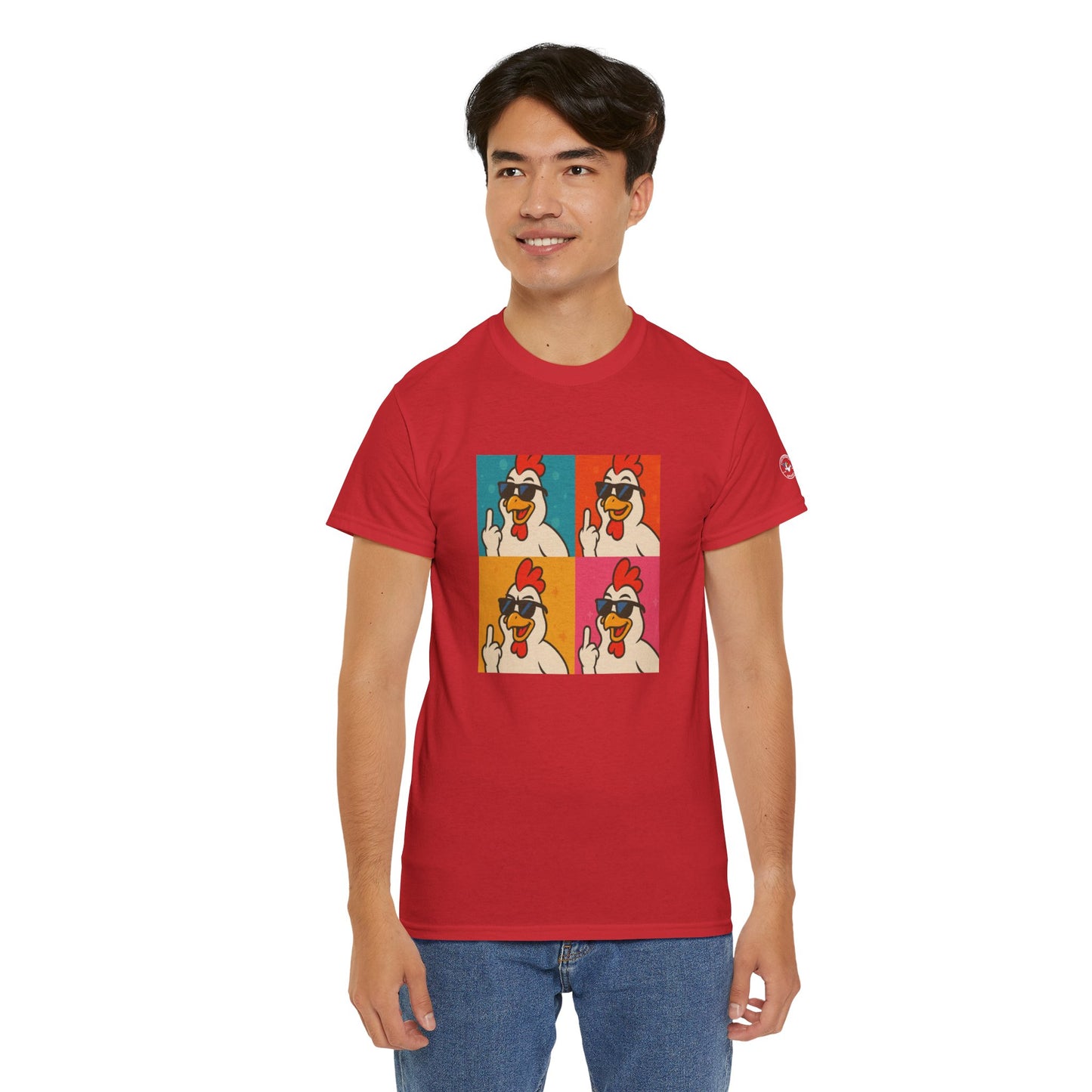 Warhol Pop Art Chicken T-Shirt – Funny Coop Daddy Middle Finger Tee for Bold Style