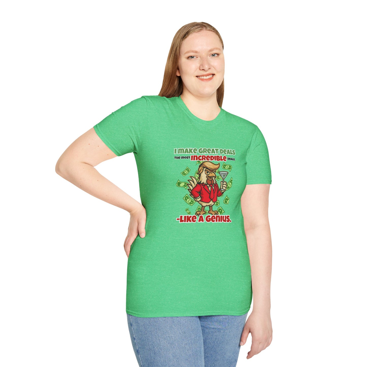 Cock-a-Doodle-Don “Like a Genius” Money Deal Rooster Tee – Funny Political Satire Shirt | ChickenPop Apparel Co.