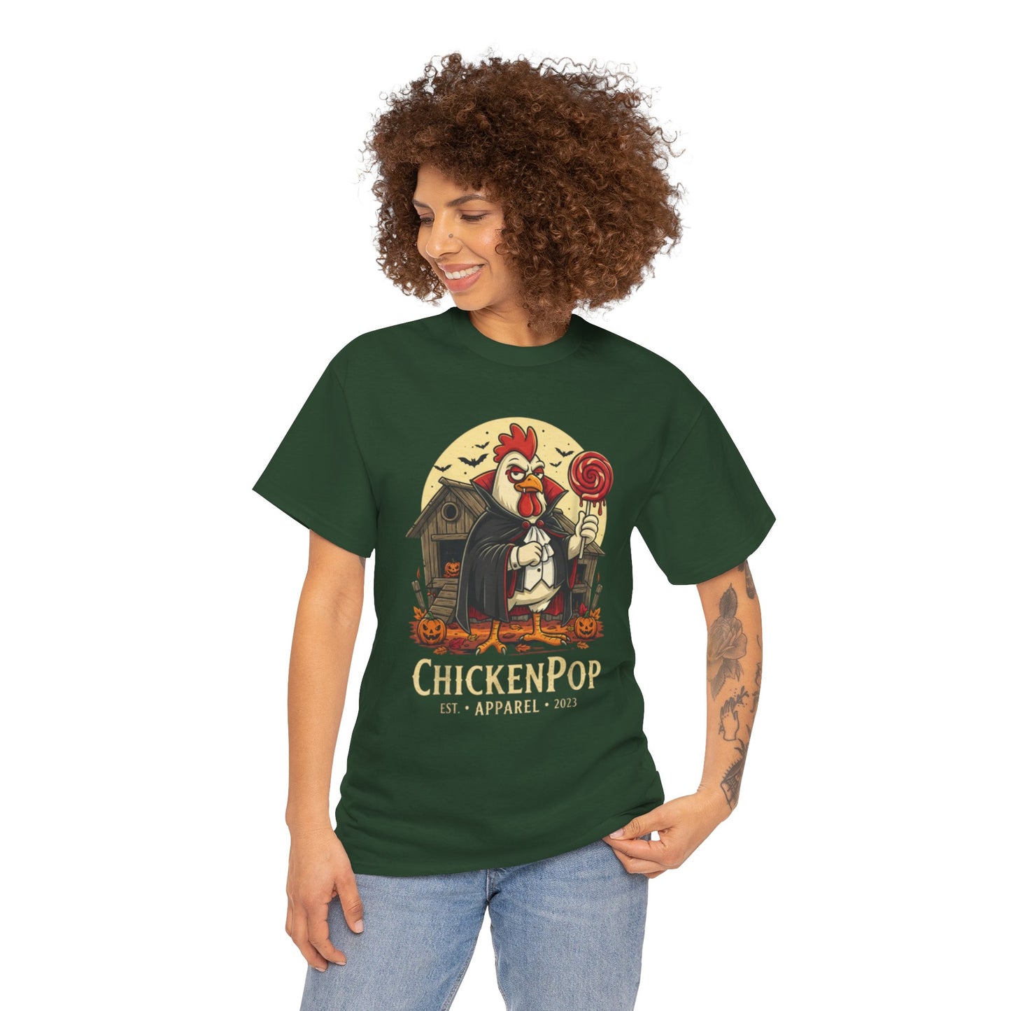 ChickenPop Sucker For a Pop Vampire Rooster Halloween T-Shirt – Funny Spooky Graphic Tee for Fall & Costume Season
