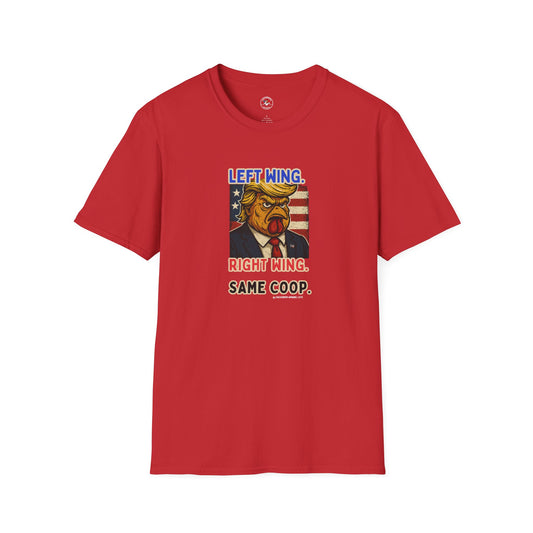 Cock-a-Doodle-Don "Left Wing. Right Wing. Same Coop." Political Satire Tee – Unisex Graphic T-Shirt