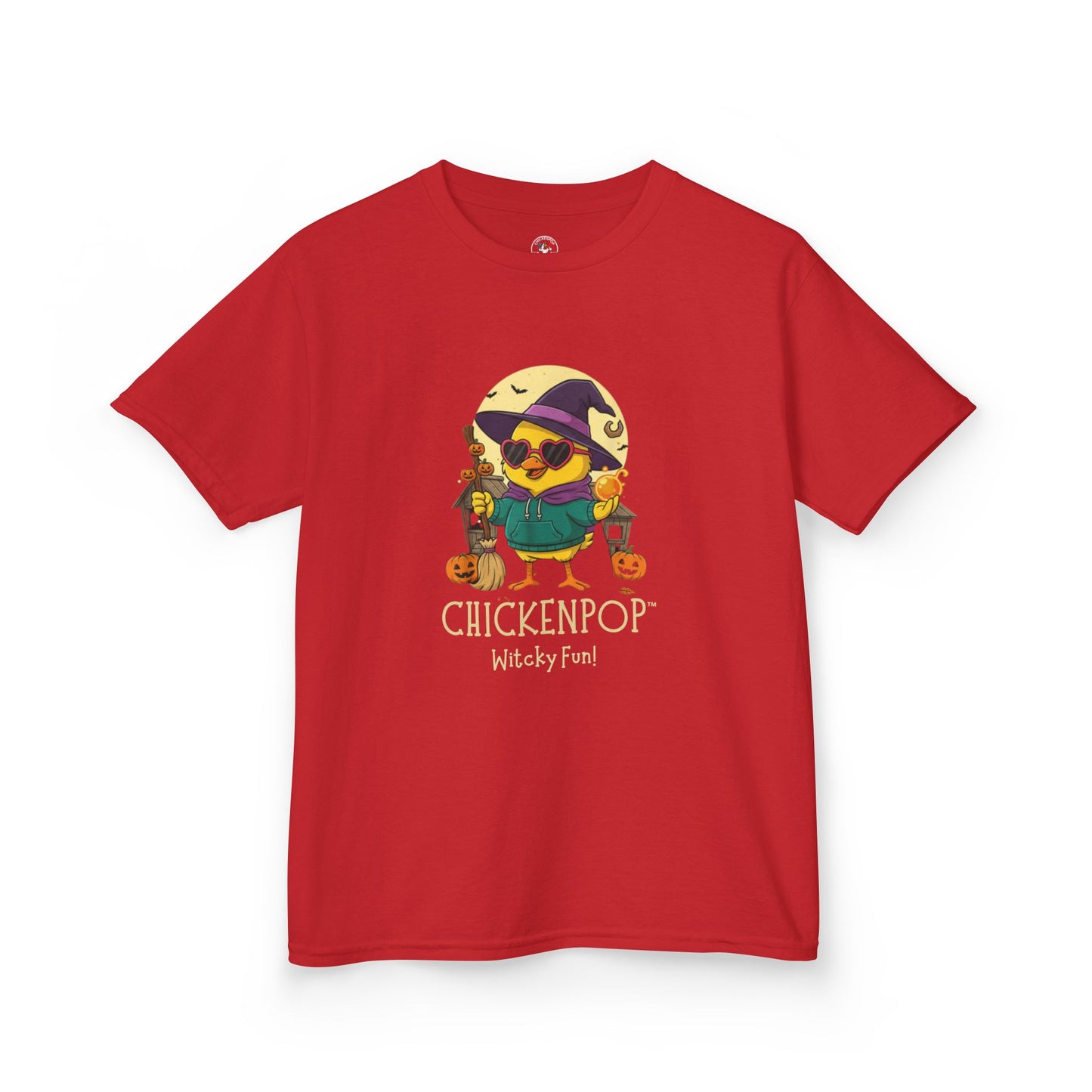 Sunny the Witchy Chick Kid’s Halloween Tee | ChickenPop Lil’ Cluckers Wicktastic Fun Shirt
