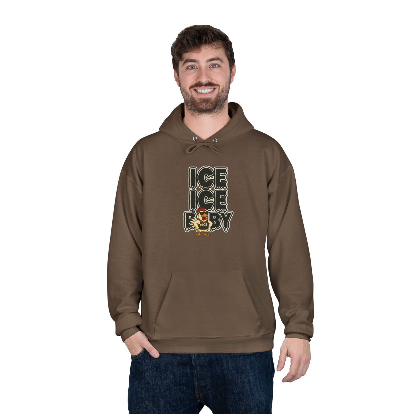 ICE ICE BABY Funny Chicken Hoodie – Retro Hip-Hop Pullover for Music Fans, Students & Cold-Weather Comedians