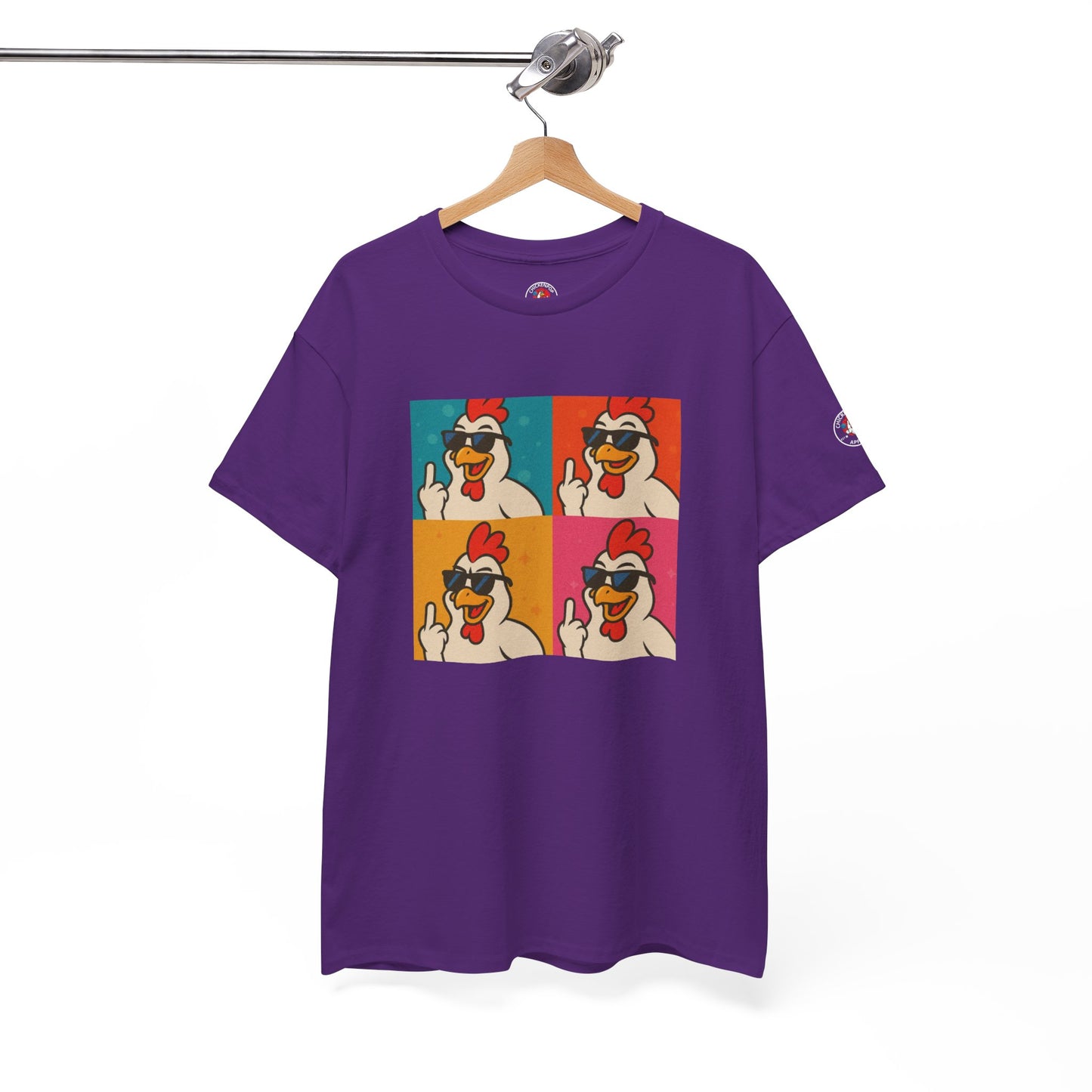 Warhol Pop Art Chicken T-Shirt – Funny Coop Daddy Middle Finger Tee for Bold Style