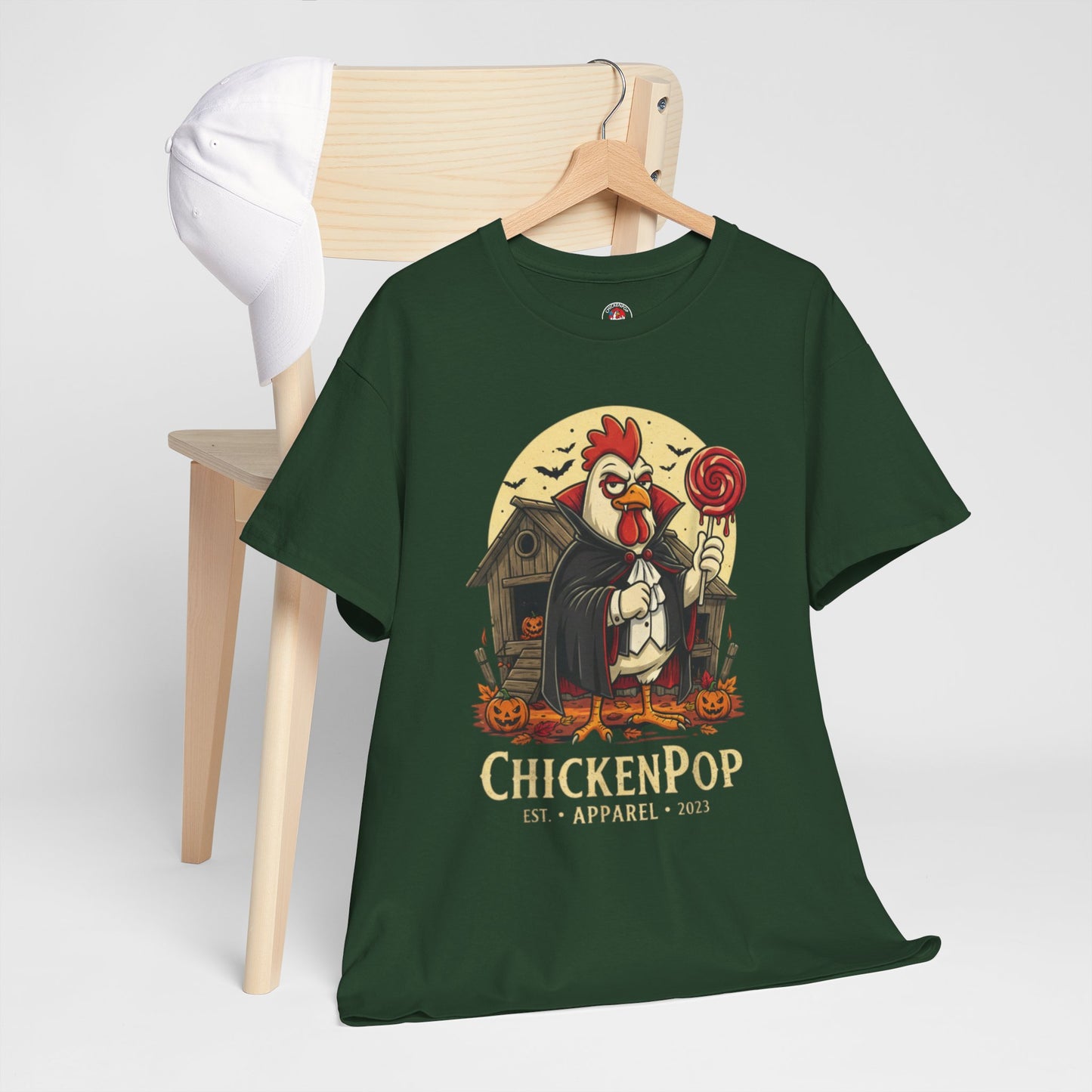 ChickenPop Sucker For a Pop Vampire Rooster Halloween T-Shirt – Funny Spooky Graphic Tee for Fall & Costume Season