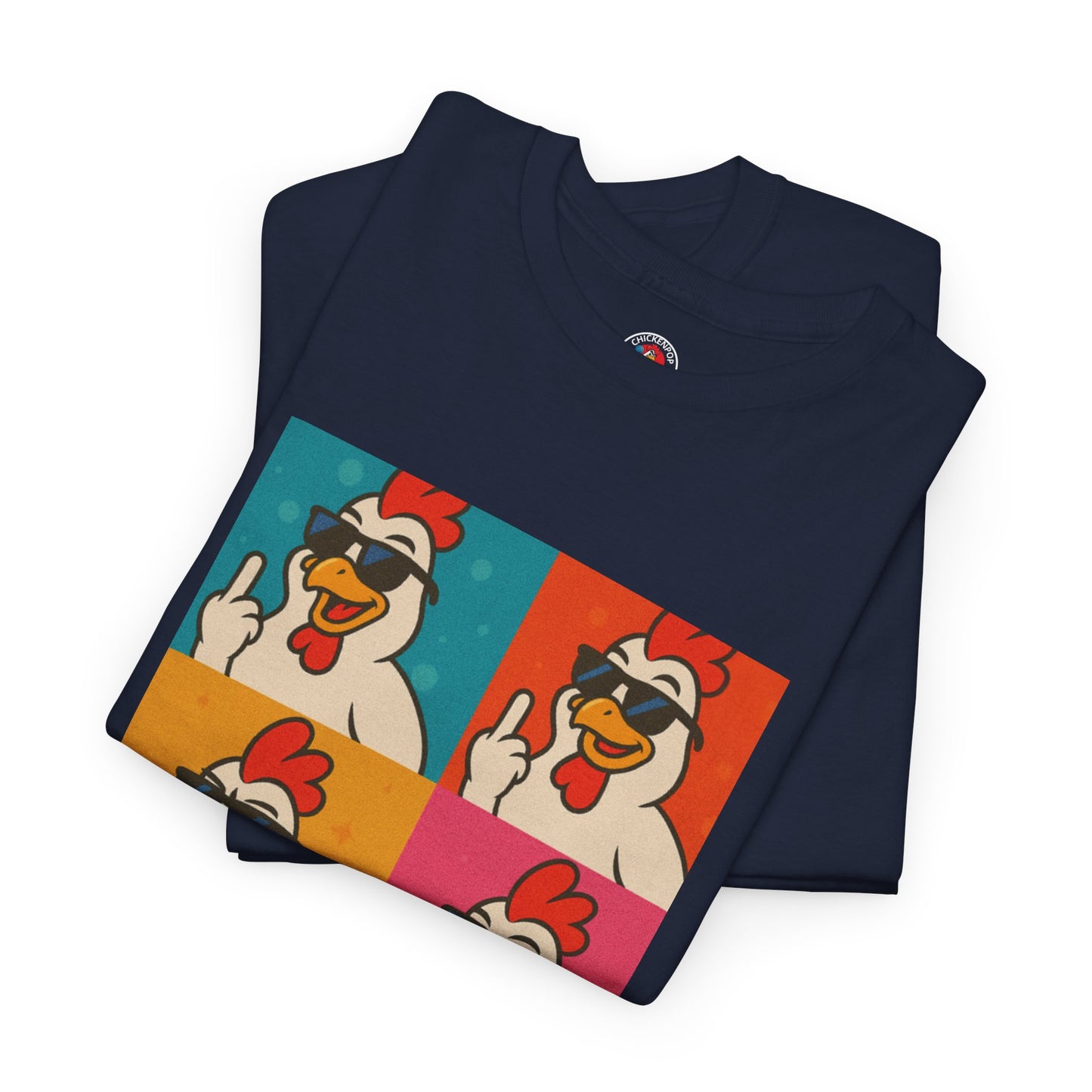 Warhol Pop Art Chicken T-Shirt – Funny Coop Daddy Middle Finger Tee for Bold Style