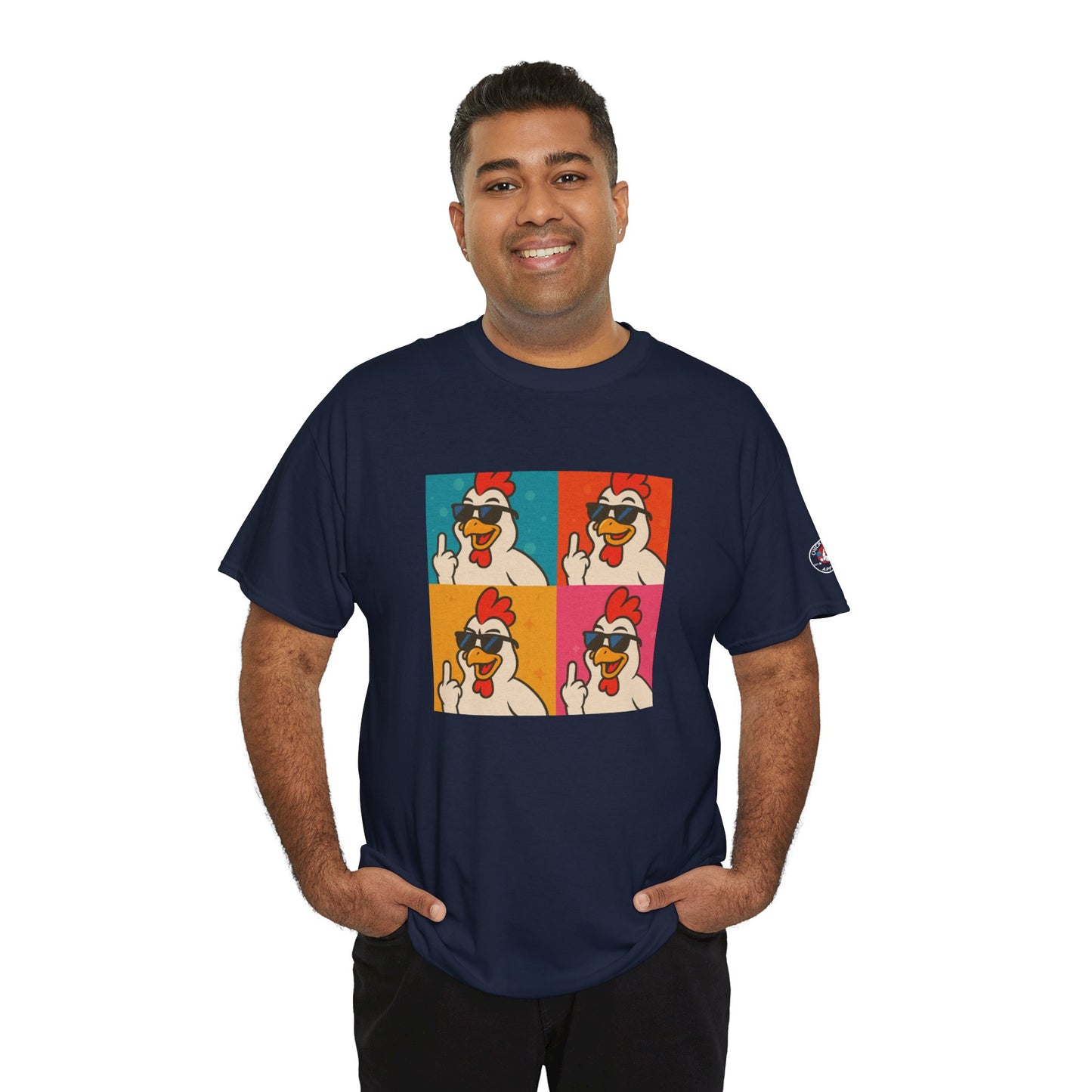 Warhol Pop Art Chicken T-Shirt – Funny Coop Daddy Middle Finger Tee for Bold Style