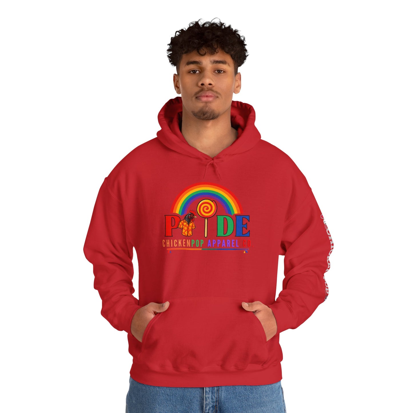 Pride Month Hoodie – ChickenPop Apparel | Rainbow Logo with Coop Daddy – Unisex LGBTQ+ Sweatshirt