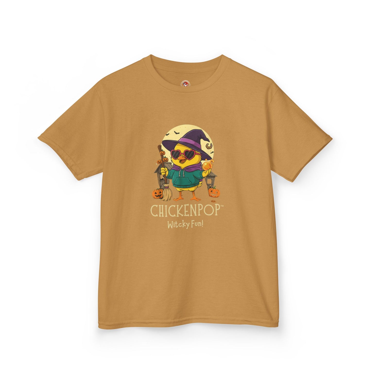 Sunny the Witchy Chick Kid’s Halloween Tee | ChickenPop Lil’ Cluckers Wicktastic Fun Shirt