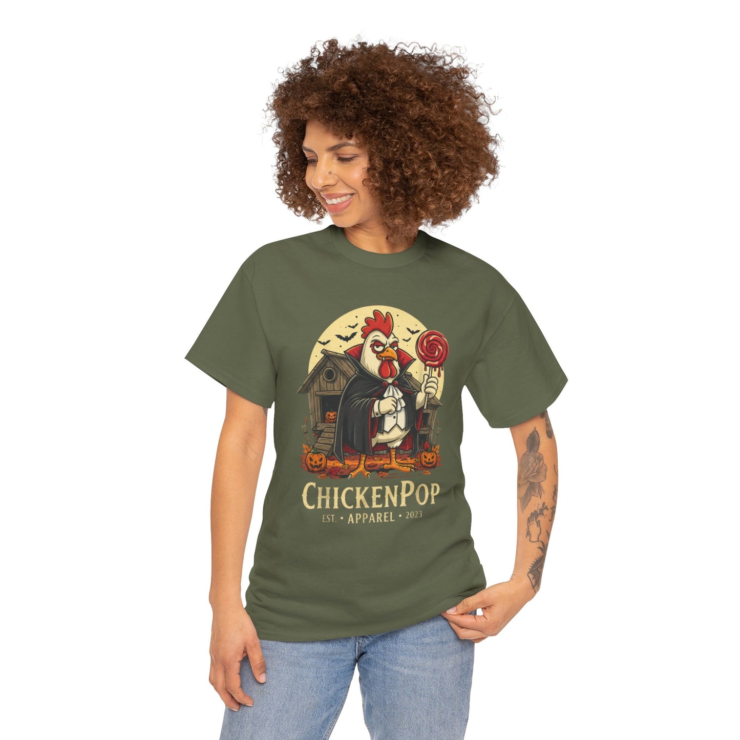 ChickenPop Sucker For a Pop Vampire Rooster Halloween T-Shirt – Funny Spooky Graphic Tee for Fall & Costume Season