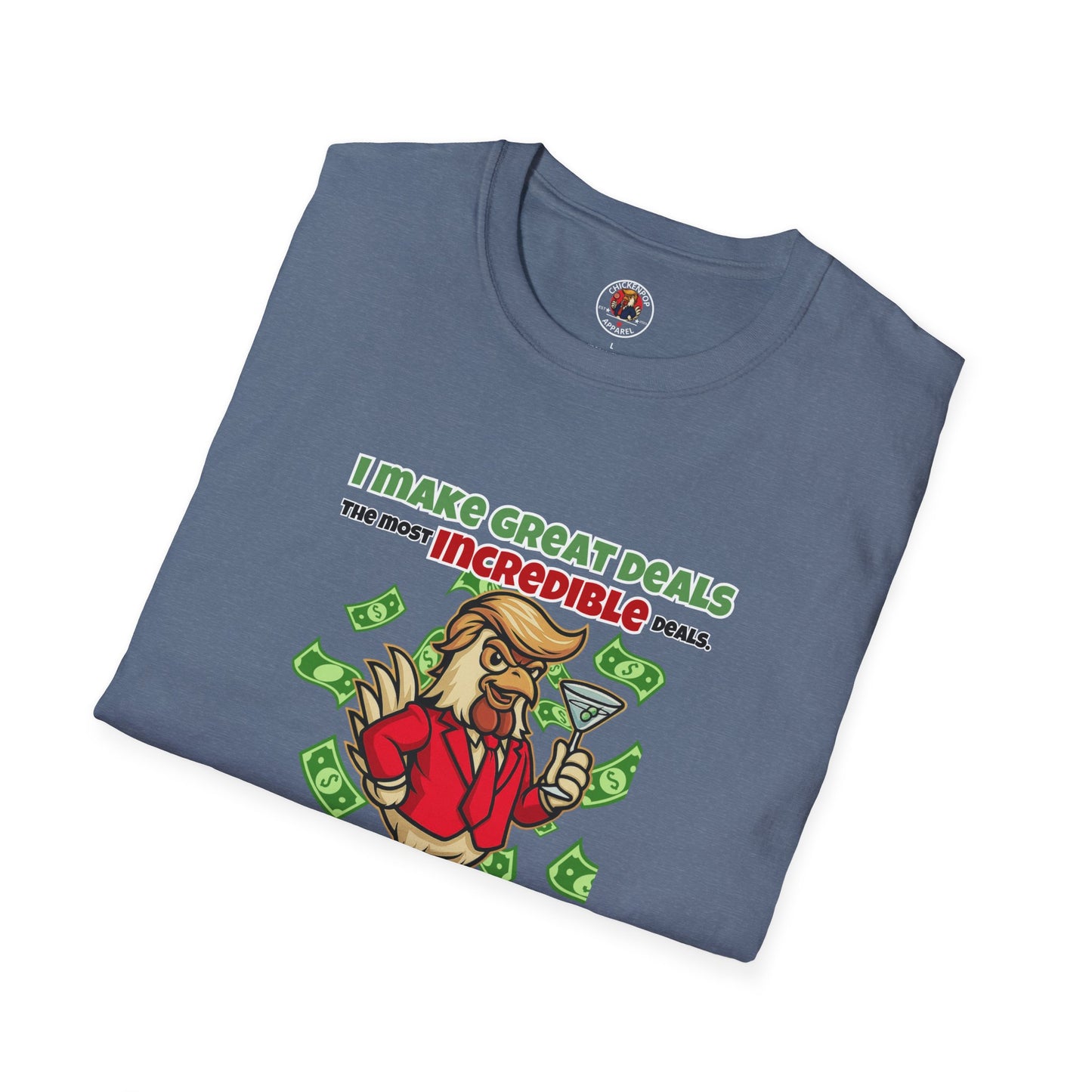 Cock-a-Doodle-Don “Like a Genius” Money Deal Rooster Tee – Funny Political Satire Shirt | ChickenPop Apparel Co.