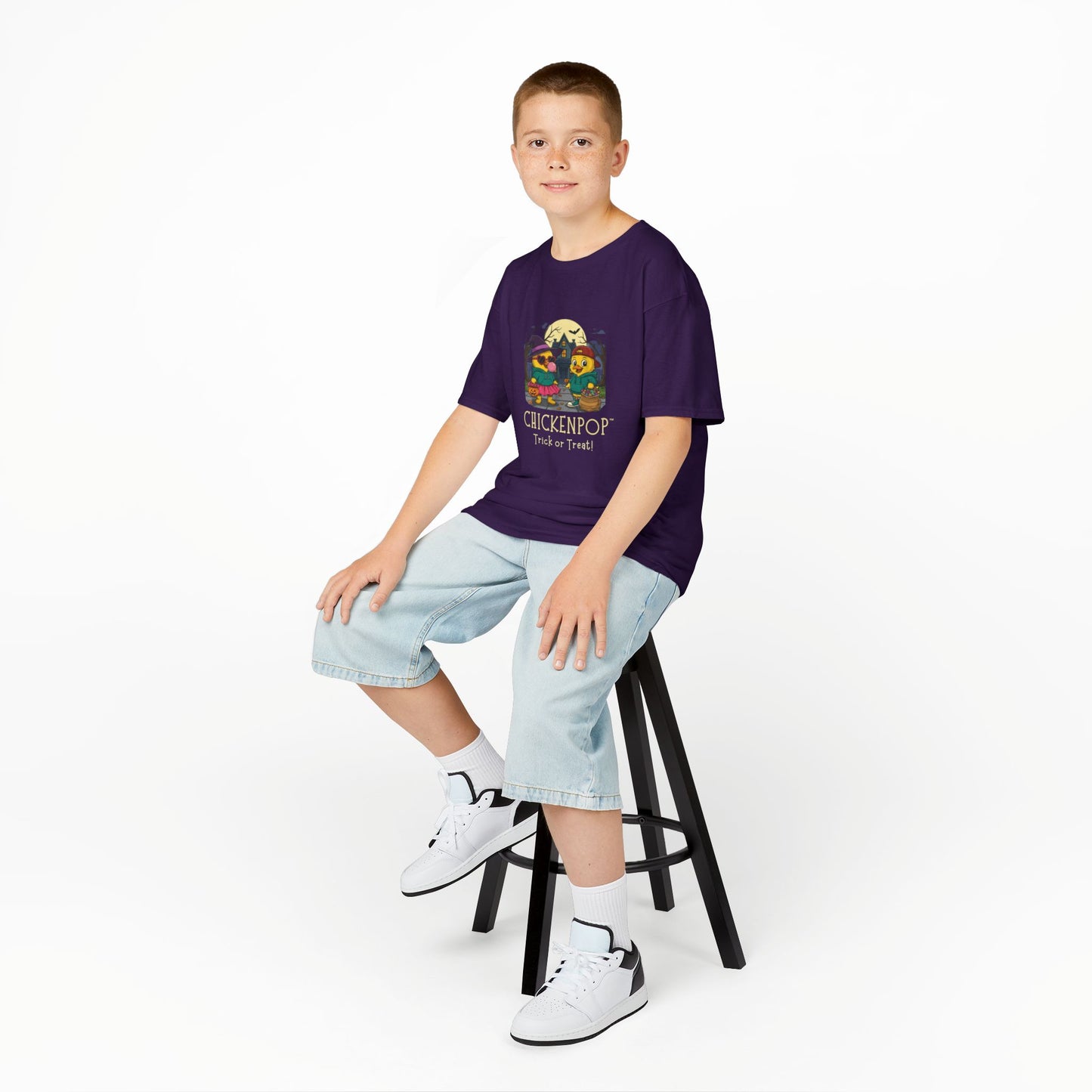 Trick or Treat Kids Halloween Tee | ChickenPop Lil’ Cluckers Sunny & Scramble Halloween Shirt