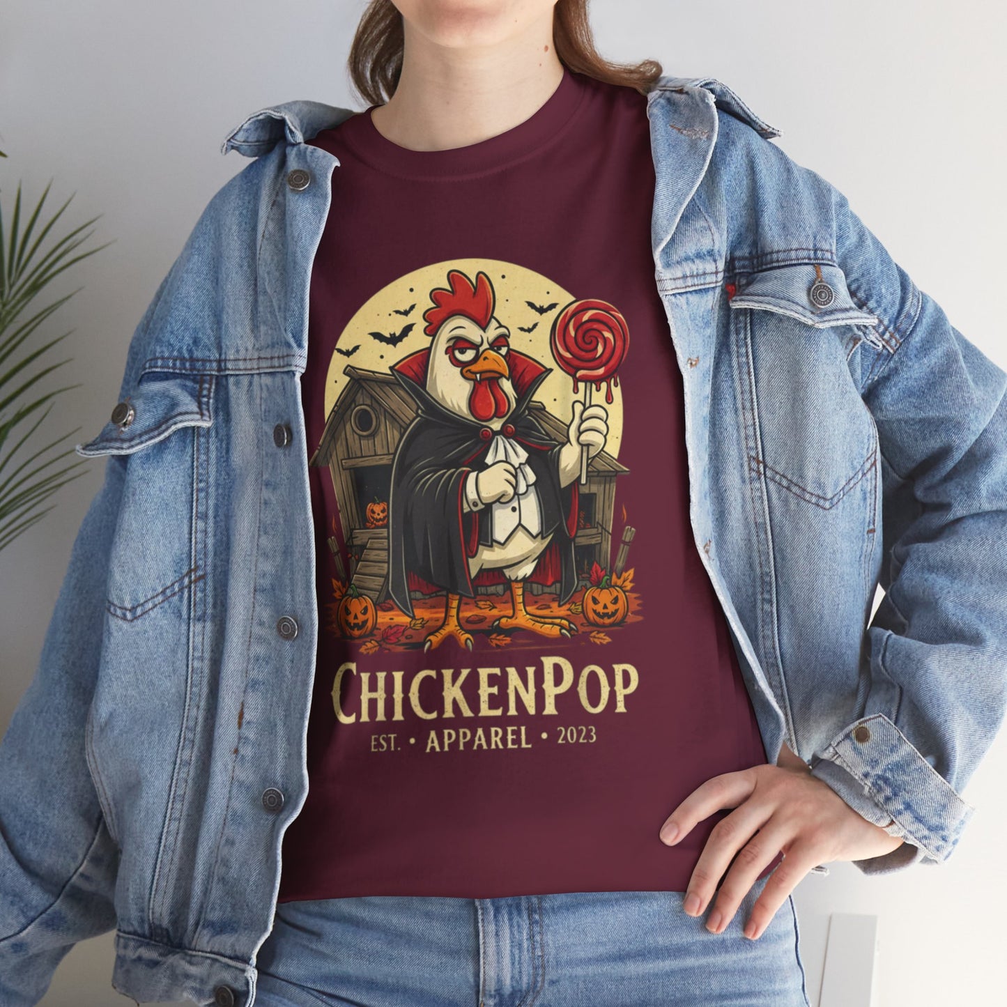 ChickenPop Sucker For a Pop Vampire Rooster Halloween T-Shirt – Funny Spooky Graphic Tee for Fall & Costume Season