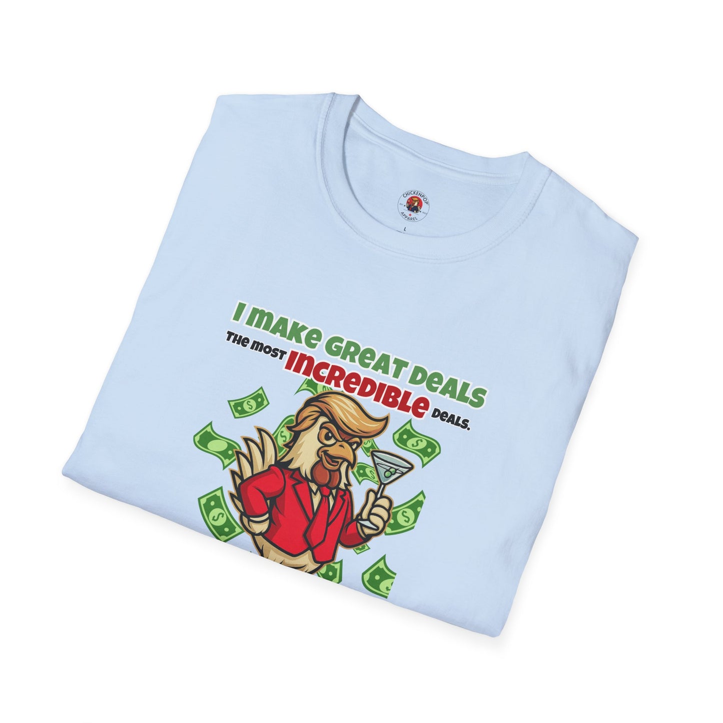 Cock-a-Doodle-Don “Like a Genius” Money Deal Rooster Tee – Funny Political Satire Shirt | ChickenPop Apparel Co.