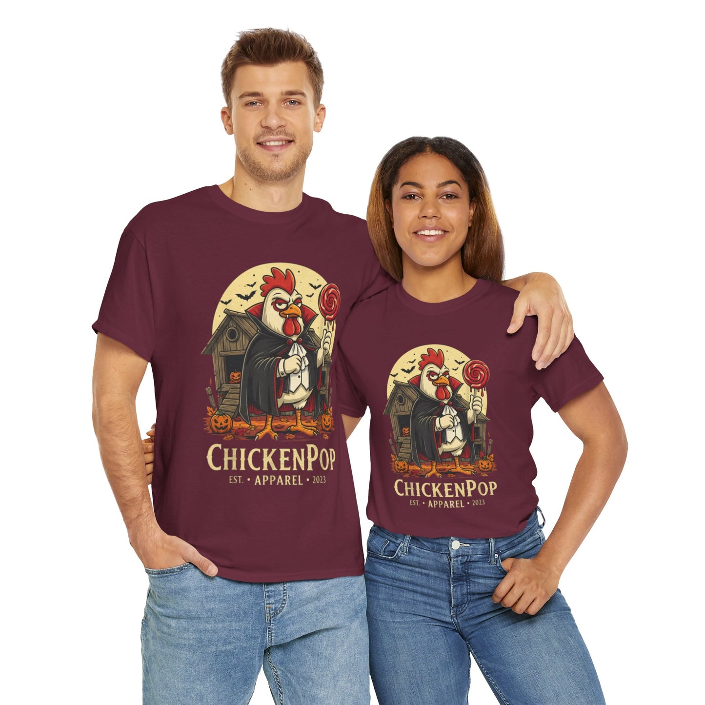 ChickenPop Sucker For a Pop Vampire Rooster Halloween T-Shirt – Funny Spooky Graphic Tee for Fall & Costume Season
