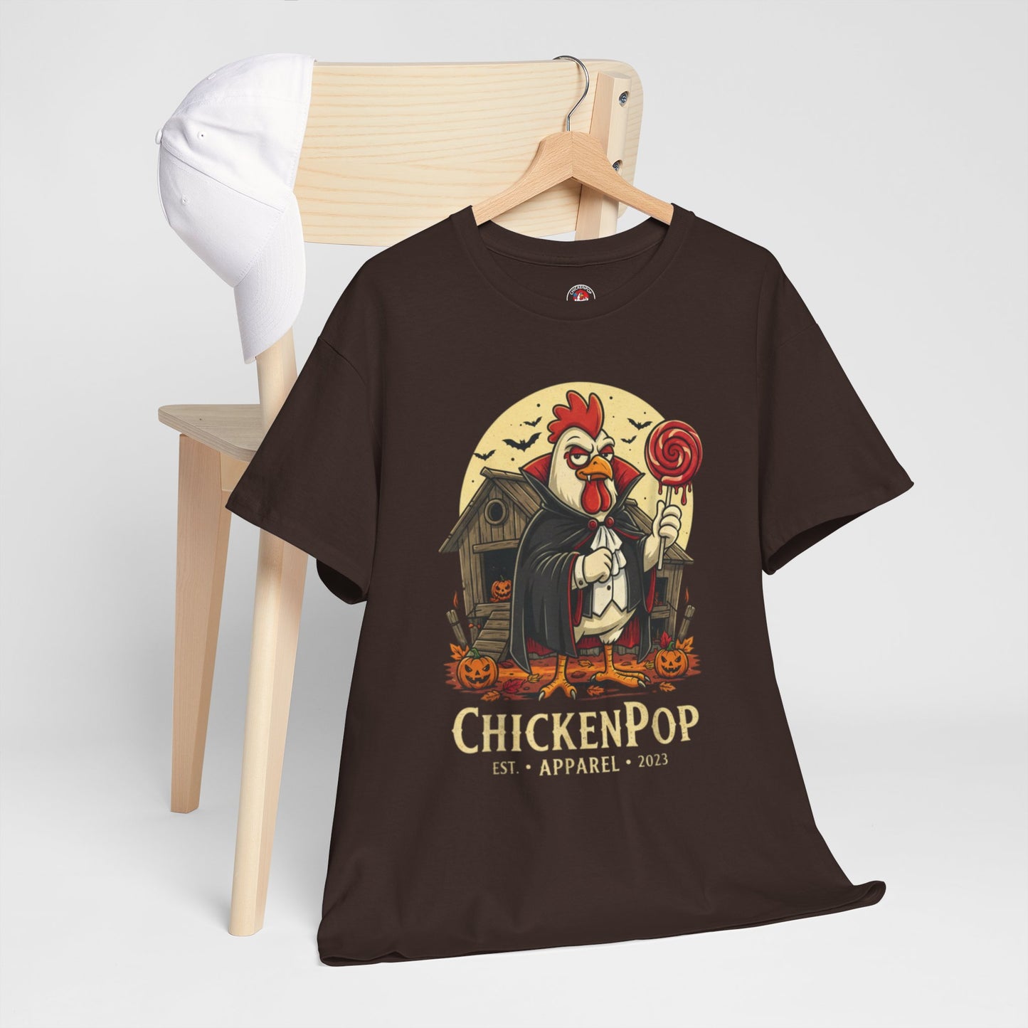 ChickenPop Sucker For a Pop Vampire Rooster Halloween T-Shirt – Funny Spooky Graphic Tee for Fall & Costume Season