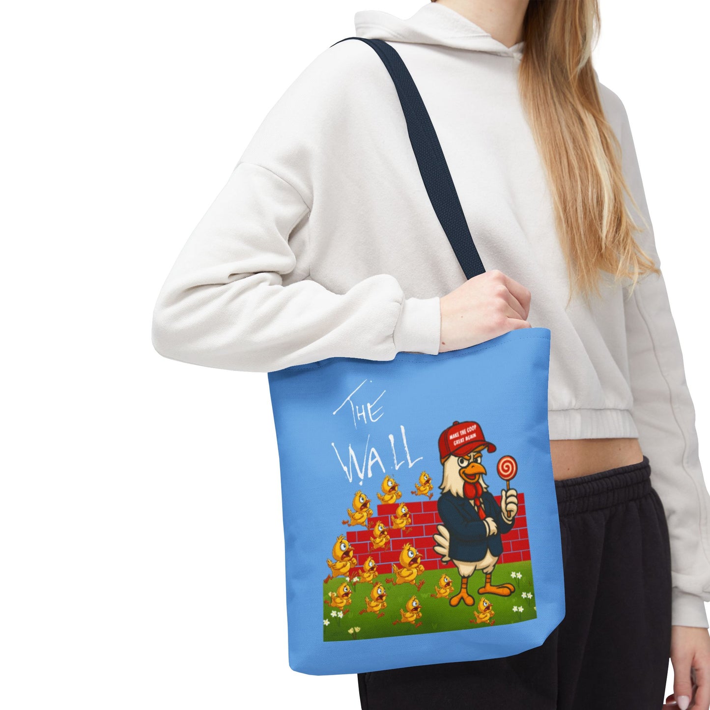 Another Chick Thru The Wall Tote Bag – Funny Political Chicken Graphic | Durable Eco-Friendly Canvas Shopper for Everyday Use
