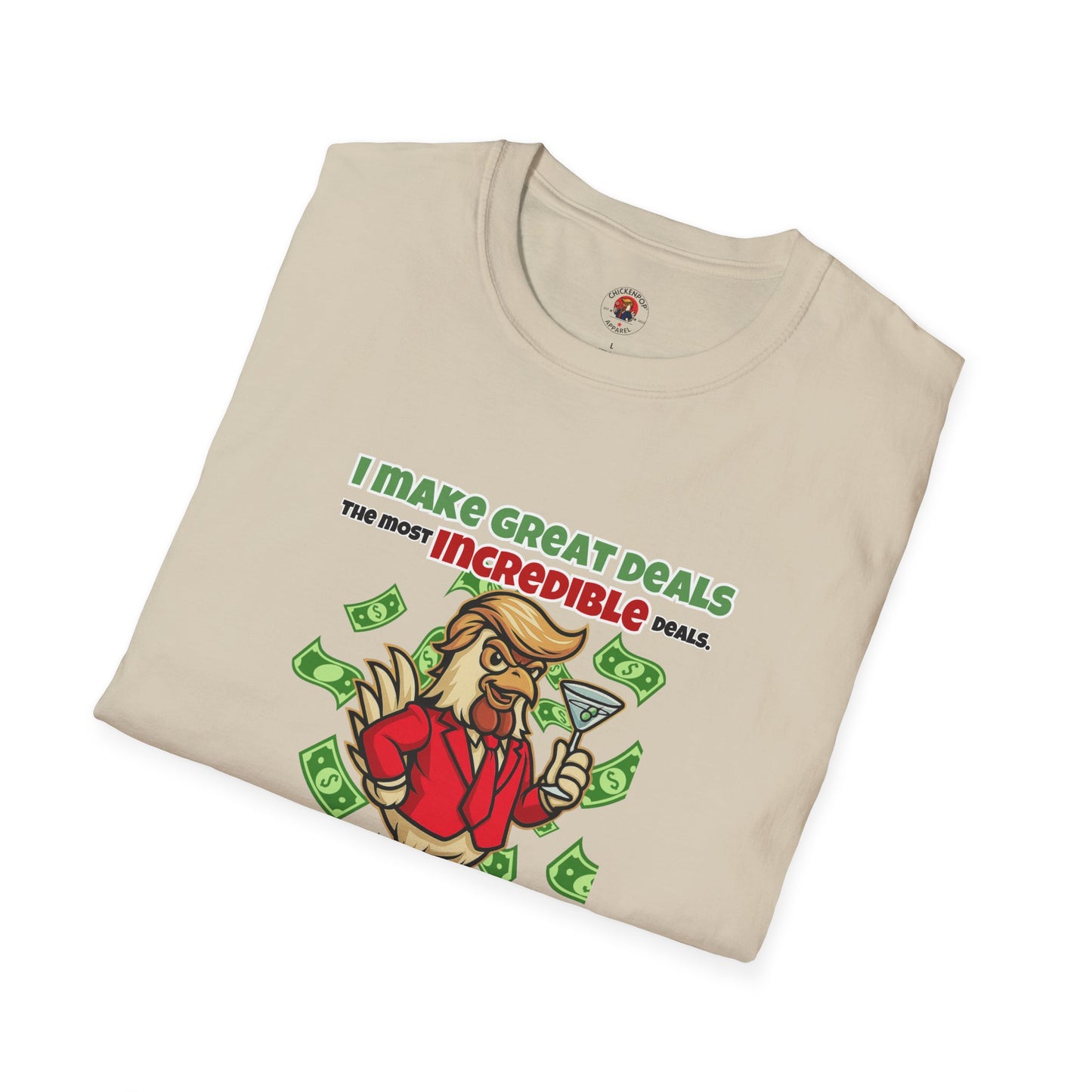 Cock-a-Doodle-Don “Like a Genius” Money Deal Rooster Tee – Funny Political Satire Shirt | ChickenPop Apparel Co.