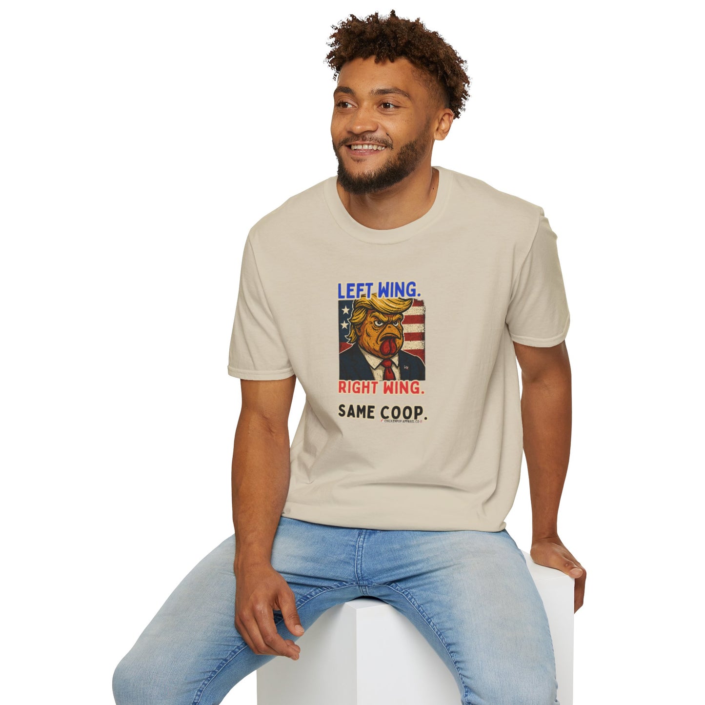 Cock-a-Doodle-Don "Left Wing. Right Wing. Same Coop." Political Satire Tee – Unisex Graphic T-Shirt