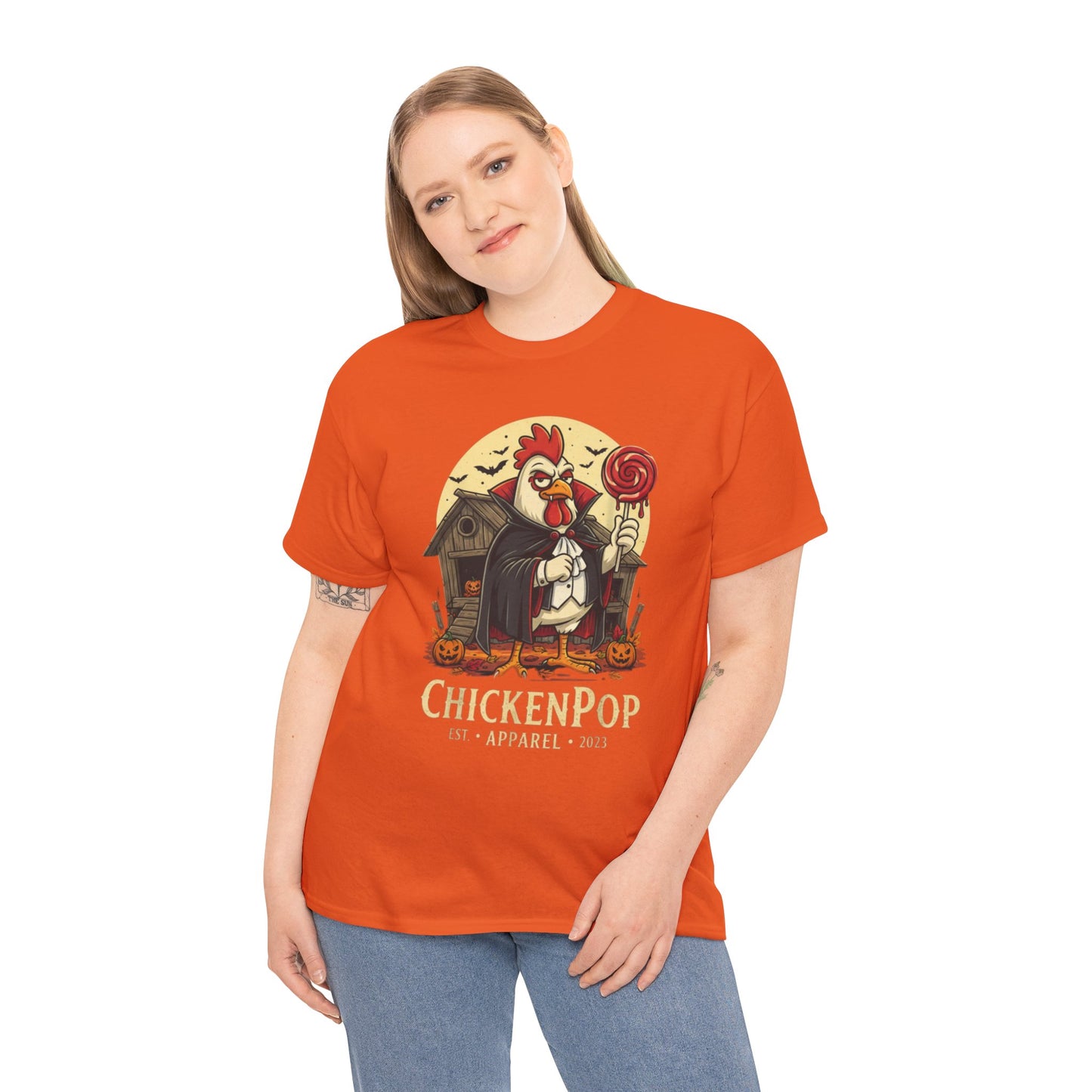 ChickenPop Sucker For a Pop Vampire Rooster Halloween T-Shirt – Funny Spooky Graphic Tee for Fall & Costume Season