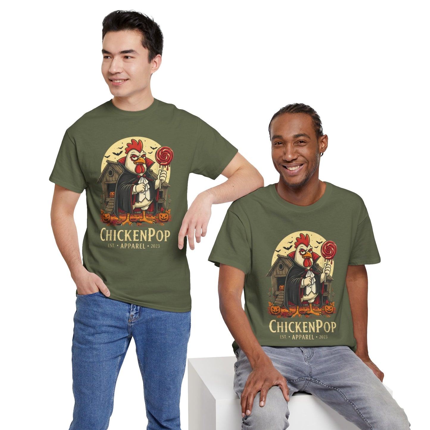 ChickenPop Sucker For a Pop Vampire Rooster Halloween T-Shirt – Funny Spooky Graphic Tee for Fall & Costume Season