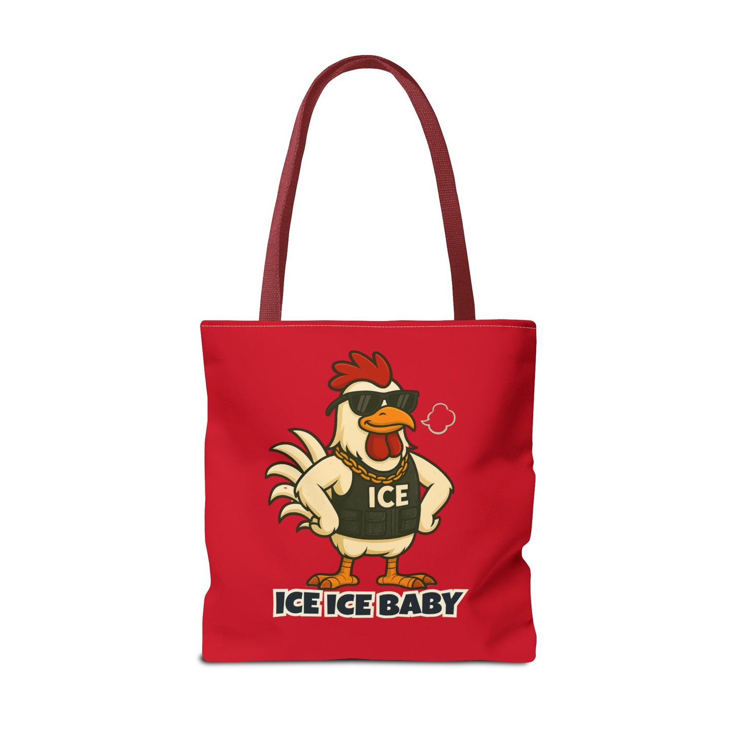 Ice Ice Baby Chicken Tote Bag – Funny Coop Daddy Design, Bold Red Reusable Shopping Bag