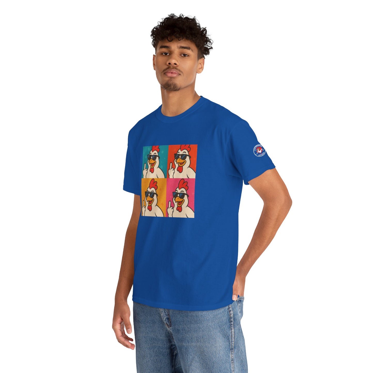 Warhol Pop Art Chicken T-Shirt – Funny Coop Daddy Middle Finger Tee for Bold Style
