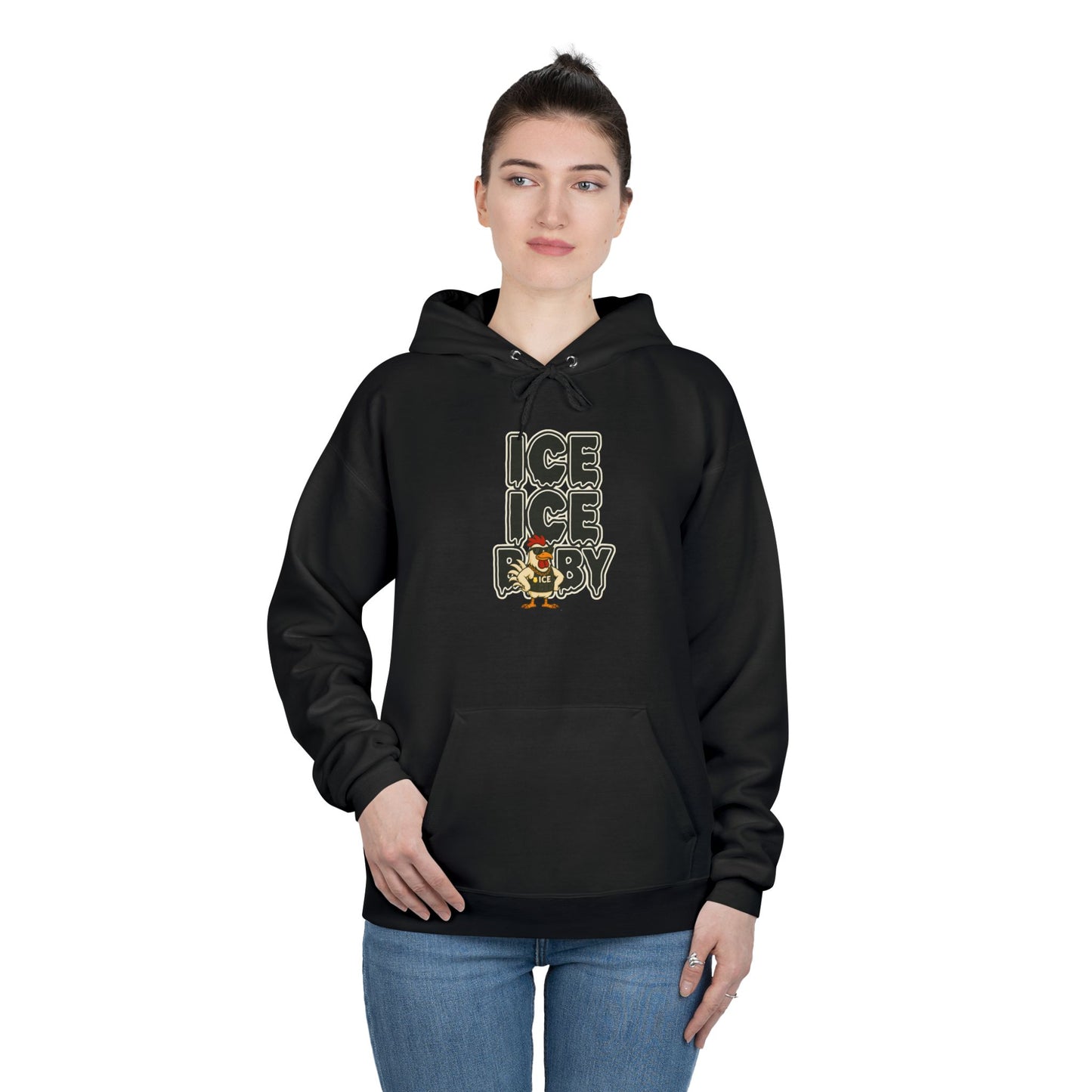 ICE ICE BABY Funny Chicken Hoodie – Retro Hip-Hop Pullover for Music Fans, Students & Cold-Weather Comedians