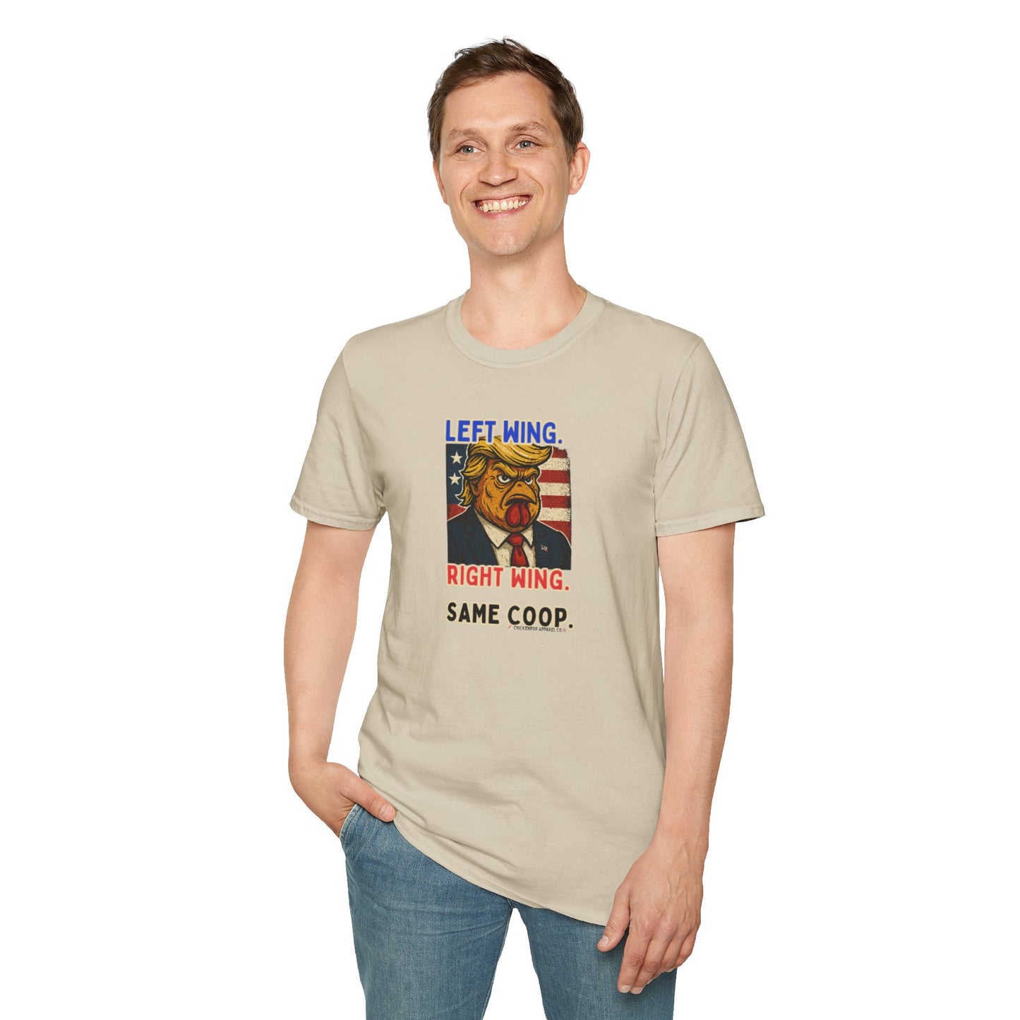 Cock-a-Doodle-Don "Left Wing. Right Wing. Same Coop." Political Satire Tee – Unisex Graphic T-Shirt
