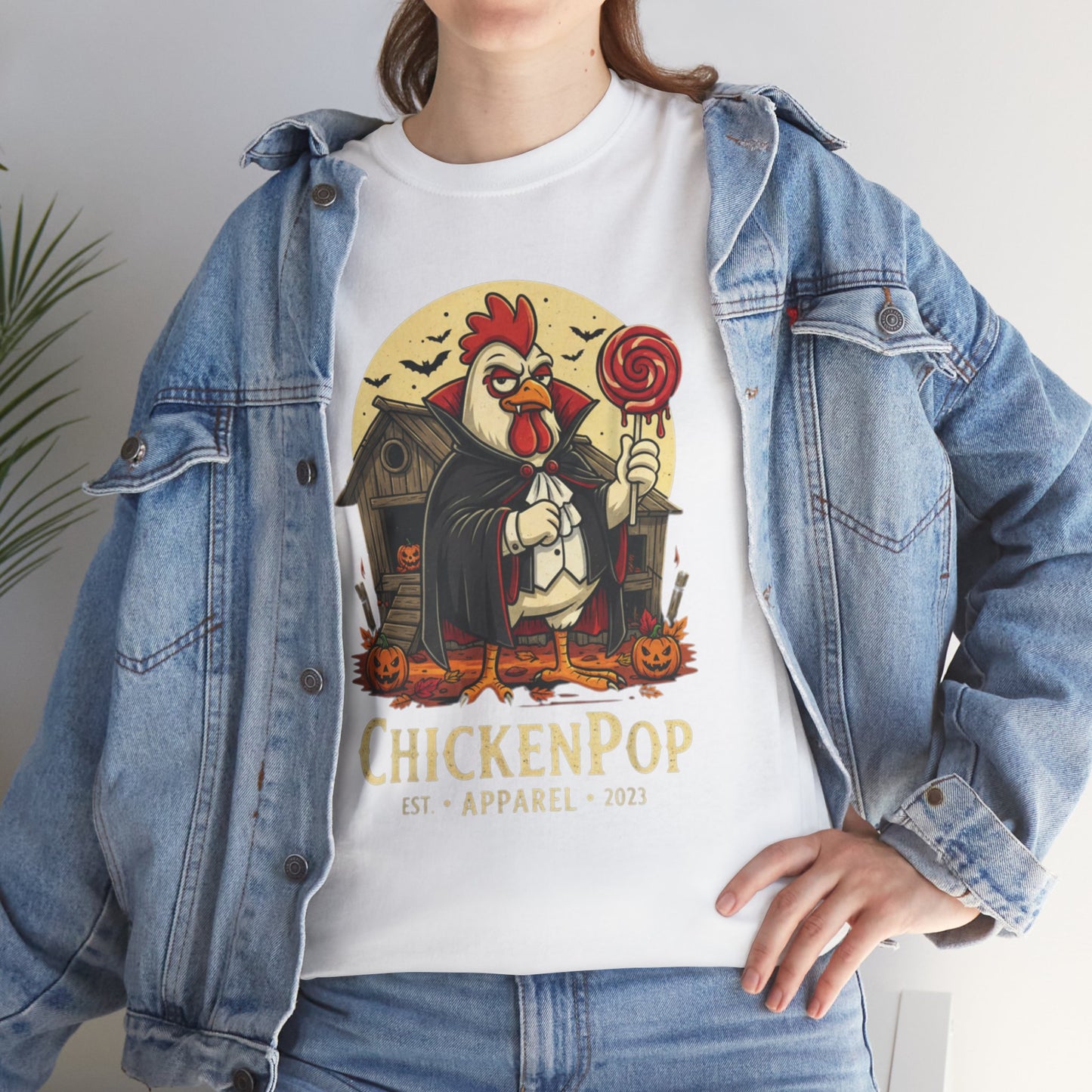 ChickenPop Sucker For a Pop Vampire Rooster Halloween T-Shirt – Funny Spooky Graphic Tee for Fall & Costume Season
