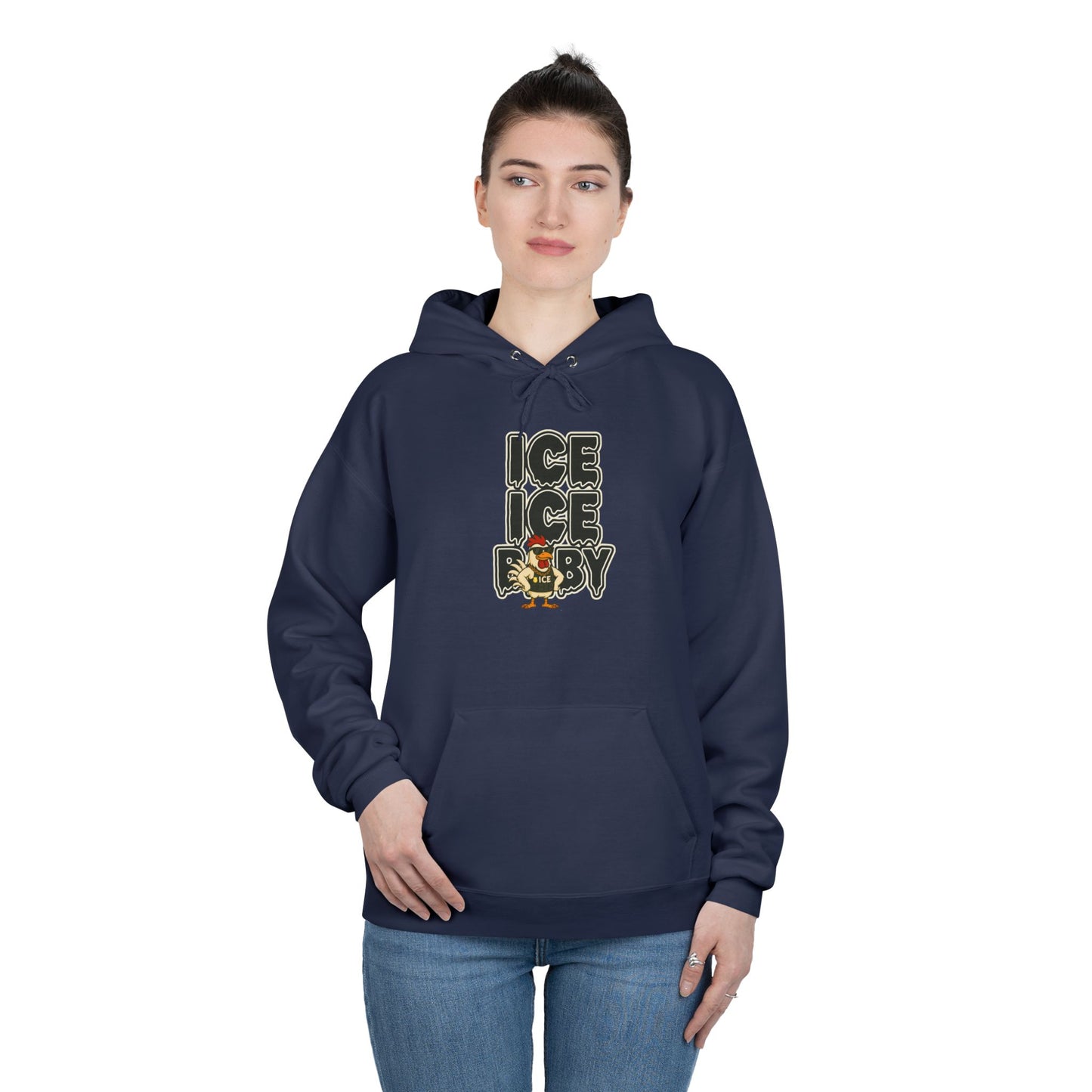 ICE ICE BABY Funny Chicken Hoodie – Retro Hip-Hop Pullover for Music Fans, Students & Cold-Weather Comedians