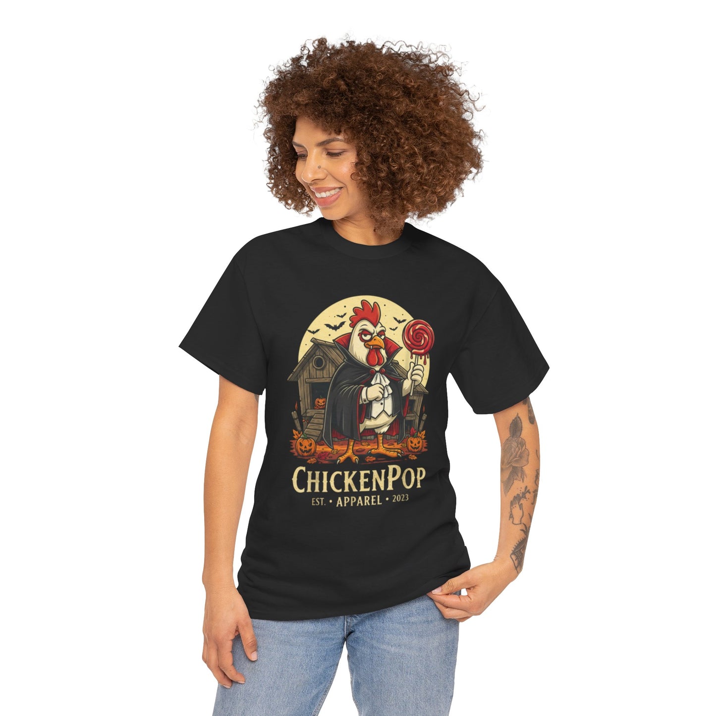 ChickenPop Sucker For a Pop Vampire Rooster Halloween T-Shirt – Funny Spooky Graphic Tee for Fall & Costume Season
