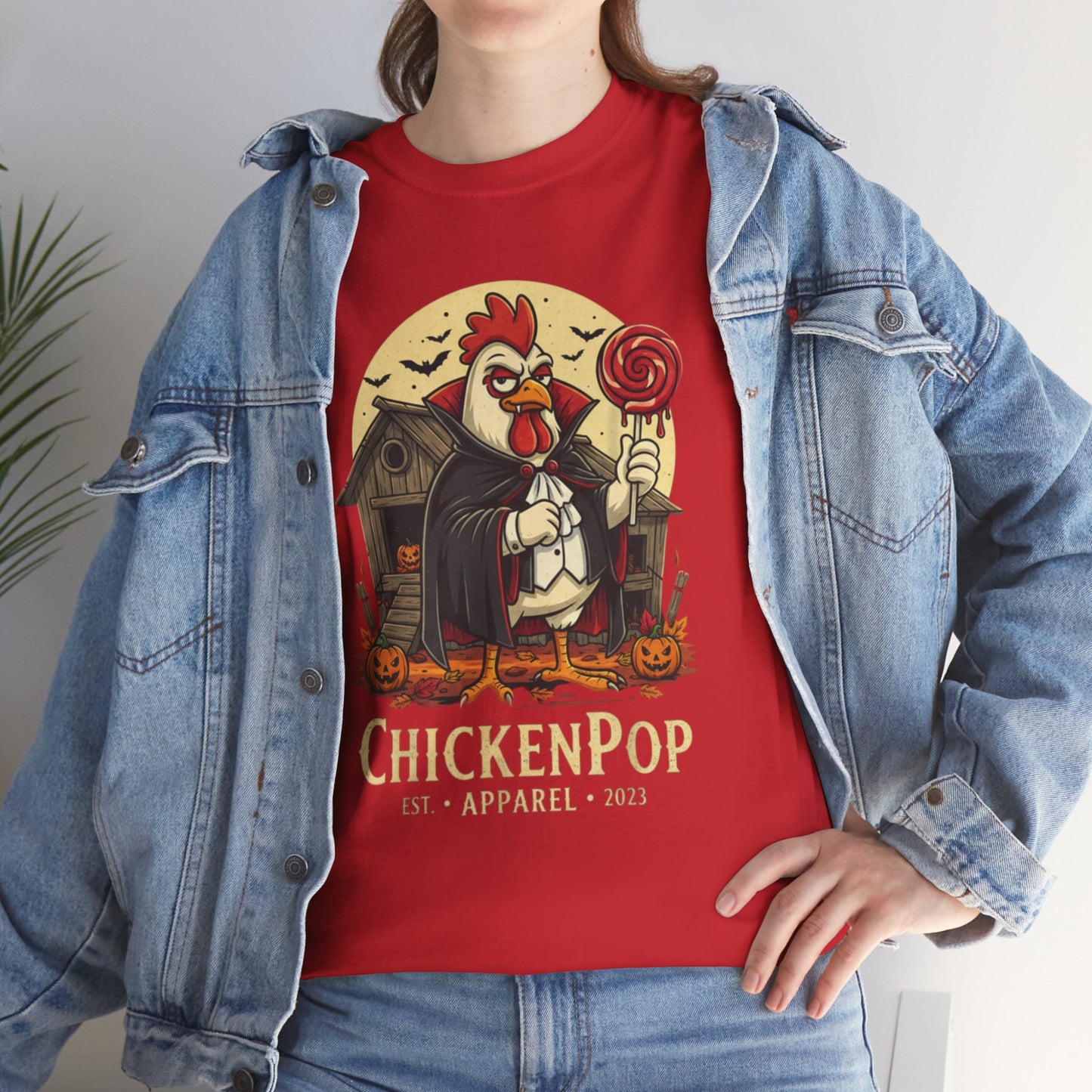 ChickenPop Sucker For a Pop Vampire Rooster Halloween T-Shirt – Funny Spooky Graphic Tee for Fall & Costume Season