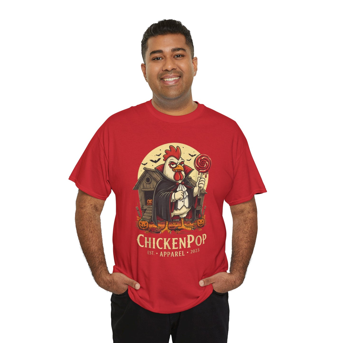 ChickenPop Sucker For a Pop Vampire Rooster Halloween T-Shirt – Funny Spooky Graphic Tee for Fall & Costume Season
