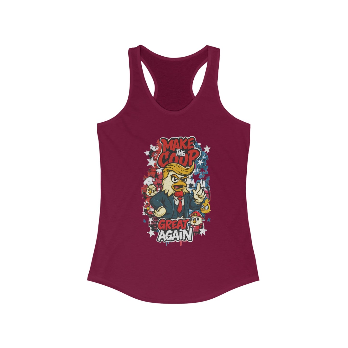 Make the Coop Great Again Racerback Tank β Cock-a-Doodle-Don Presidential Poultry ππΉ