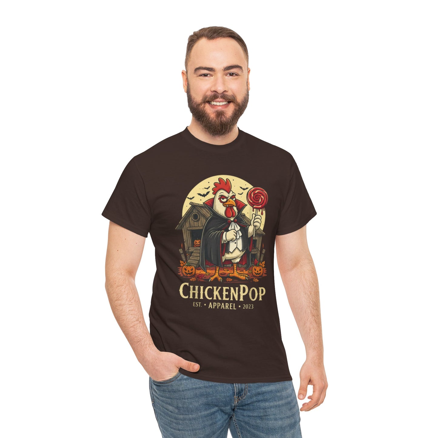 ChickenPop Sucker For a Pop Vampire Rooster Halloween T-Shirt – Funny Spooky Graphic Tee for Fall & Costume Season