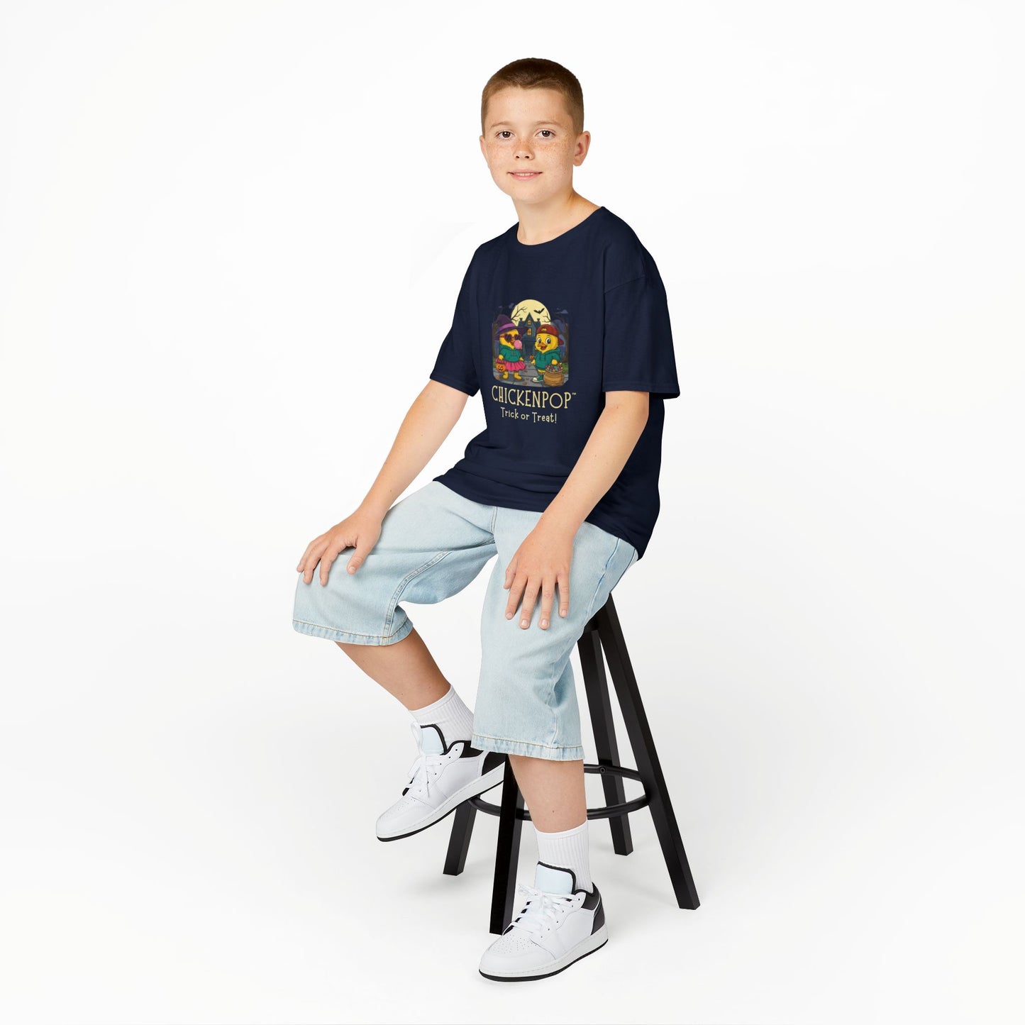 Trick or Treat Kids Halloween Tee | ChickenPop Lil’ Cluckers Sunny & Scramble Halloween Shirt