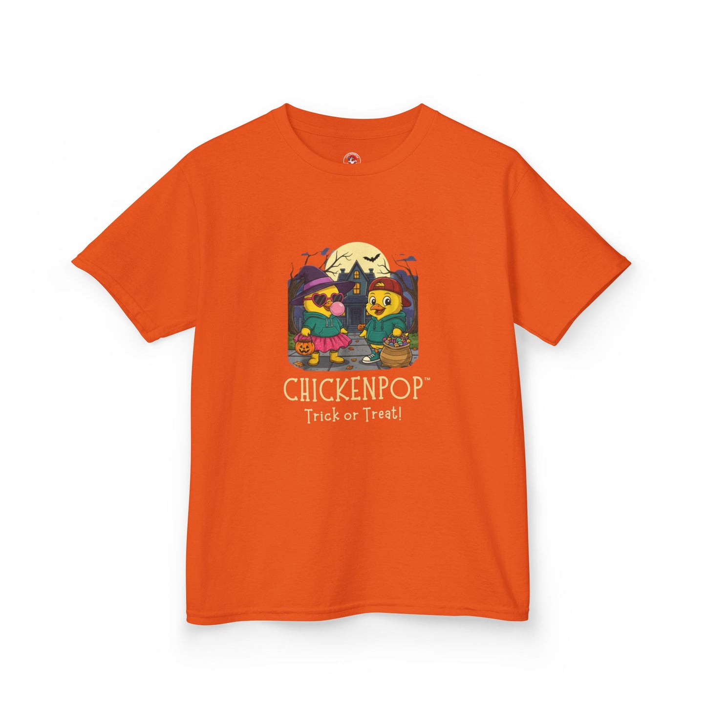 Trick or Treat Kids Halloween Tee | ChickenPop Lil’ Cluckers Sunny & Scramble Halloween Shirt