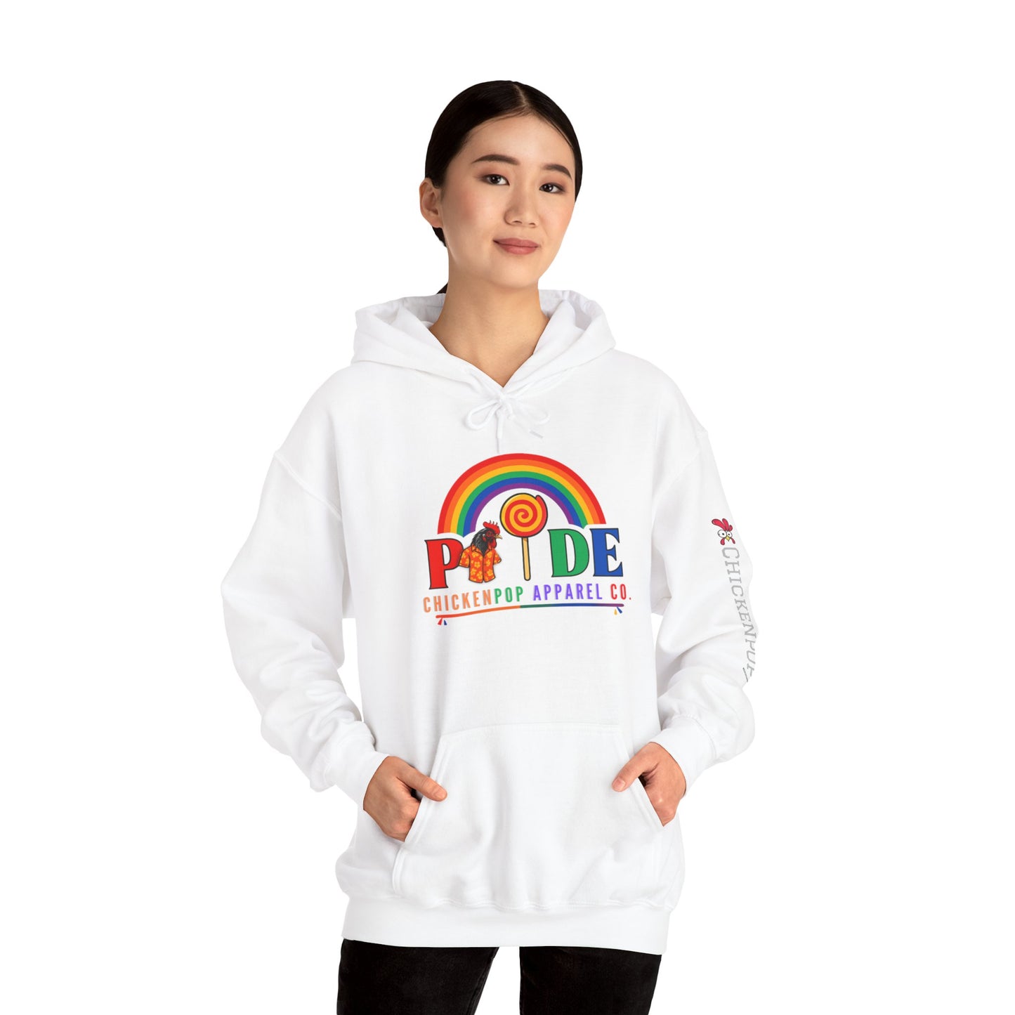 Pride Month Hoodie – ChickenPop Apparel | Rainbow Logo with Coop Daddy – Unisex LGBTQ+ Sweatshirt