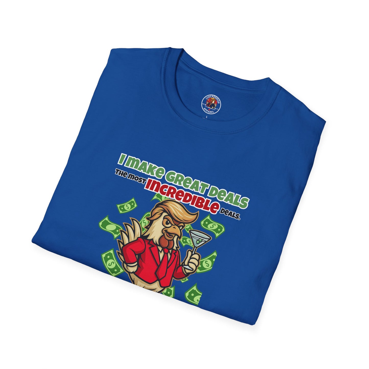 Cock-a-Doodle-Don “Like a Genius” Money Deal Rooster Tee – Funny Political Satire Shirt | ChickenPop Apparel Co.