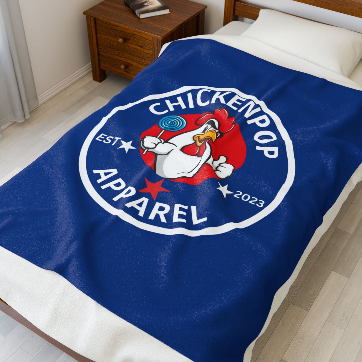 ChickenPop Original Logo Velveteen Plush Blanket Royal Blue