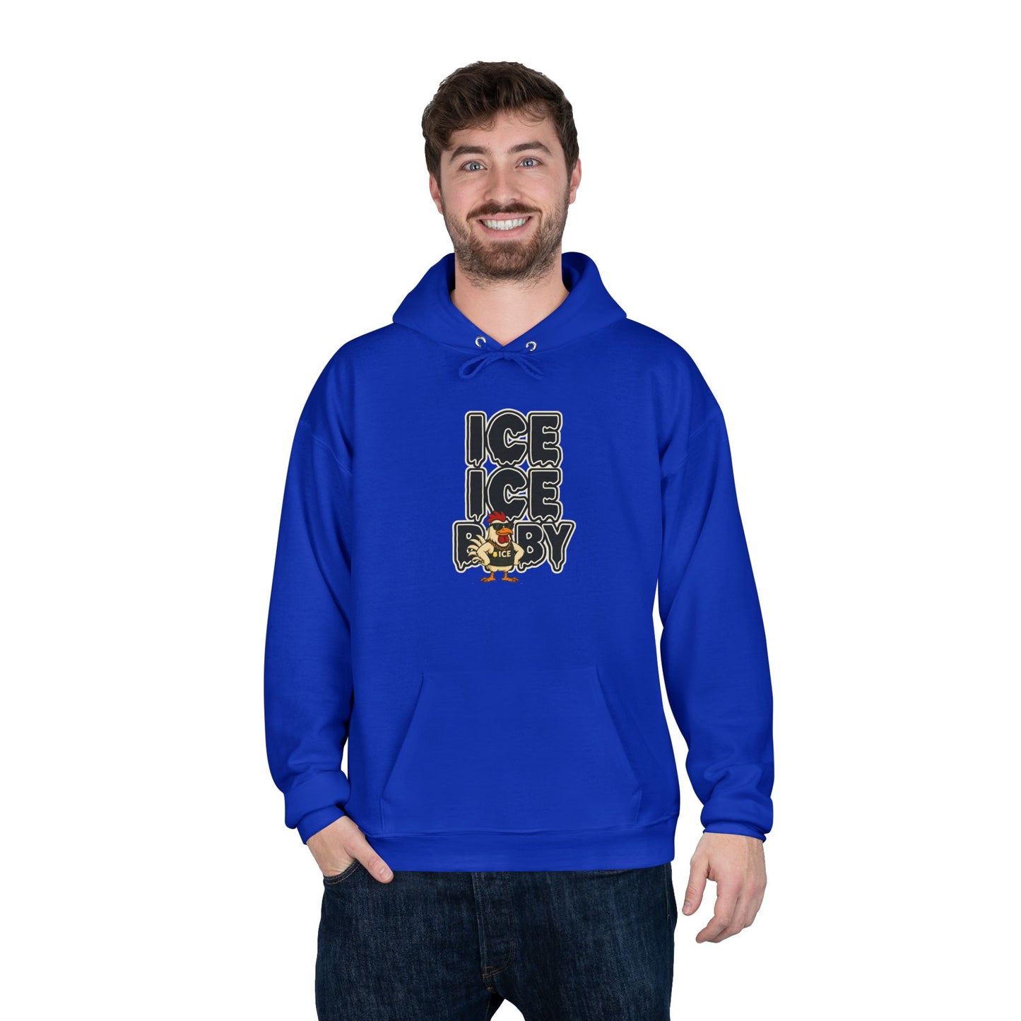 ICE ICE BABY Funny Chicken Hoodie – Retro Hip-Hop Pullover for Music Fans, Students & Cold-Weather Comedians