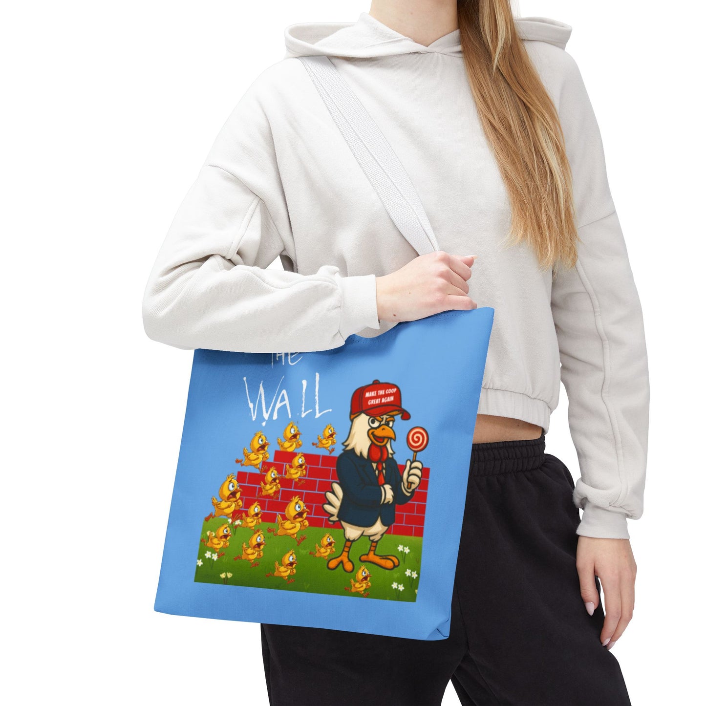 Another Chick Thru The Wall Tote Bag – Funny Political Chicken Graphic | Durable Eco-Friendly Canvas Shopper for Everyday Use