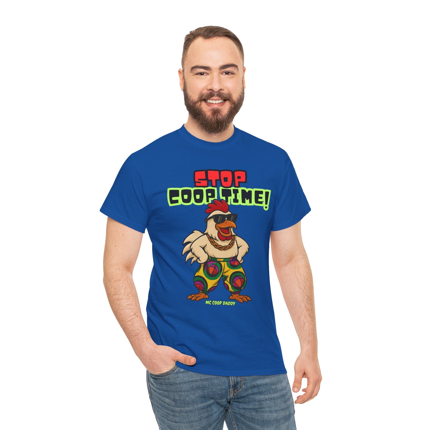 Stop COOP TIME! Funny Chicken T-Shirt – MC Coop Daddy 90s Hip Hop Parody Tee | Unisex Heavy Cotton | ChickenPop Apparel